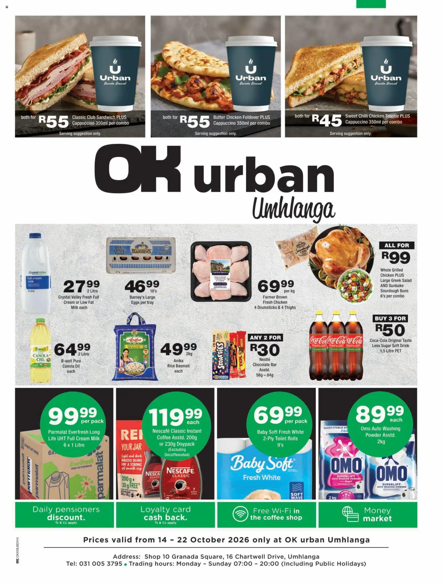 Preview of OK Foods flyer valid from 14/10/2026 - Chocolate, Toilet, Eggs, Butter, Oil, Rice, Washing powder, Powder