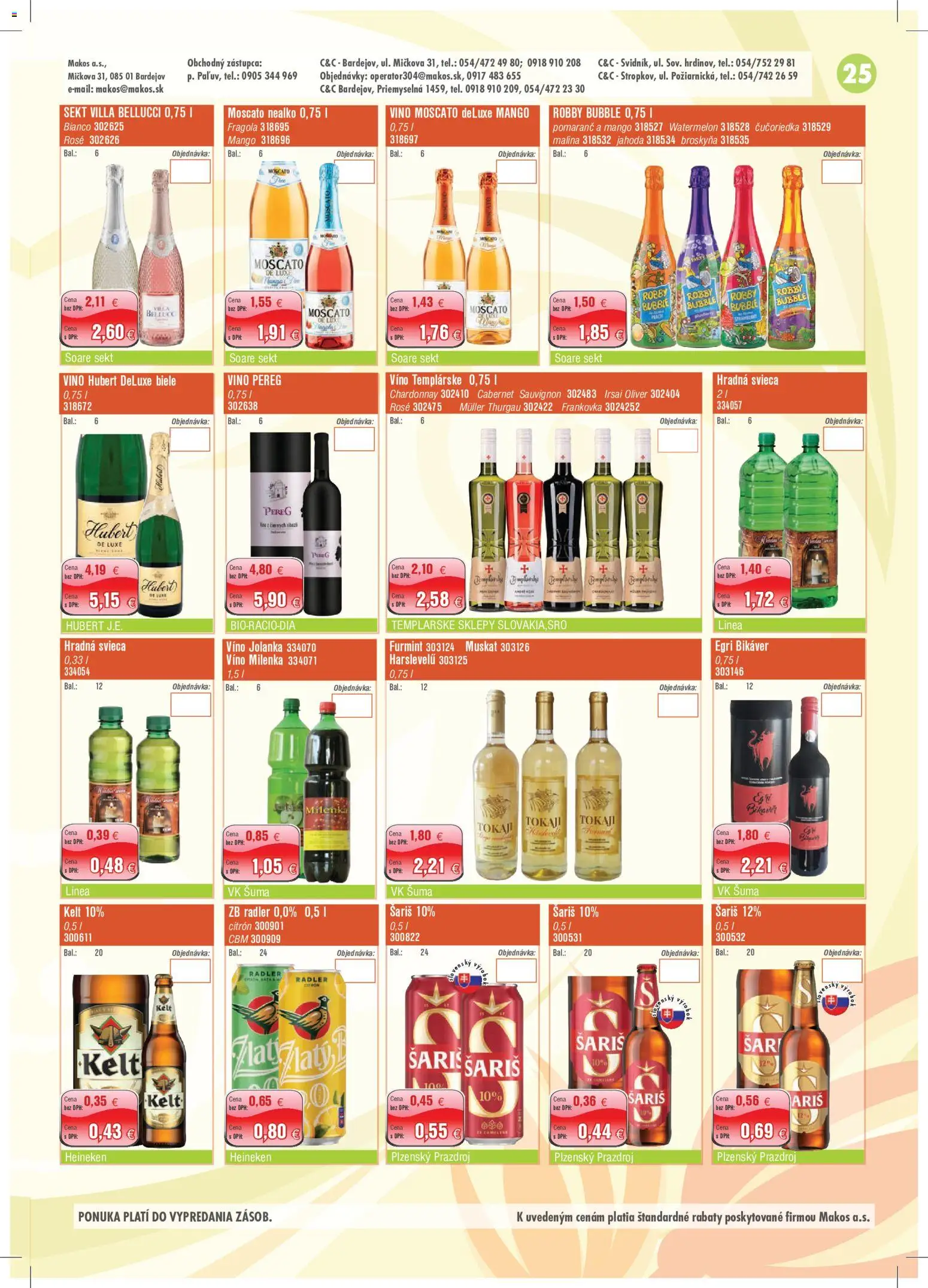 Náhľad Makos letáku platného od 28.09.2026 - Mango, Víno, Heineken, Šariš, Radler, Kelt, Sekt, Biele víno