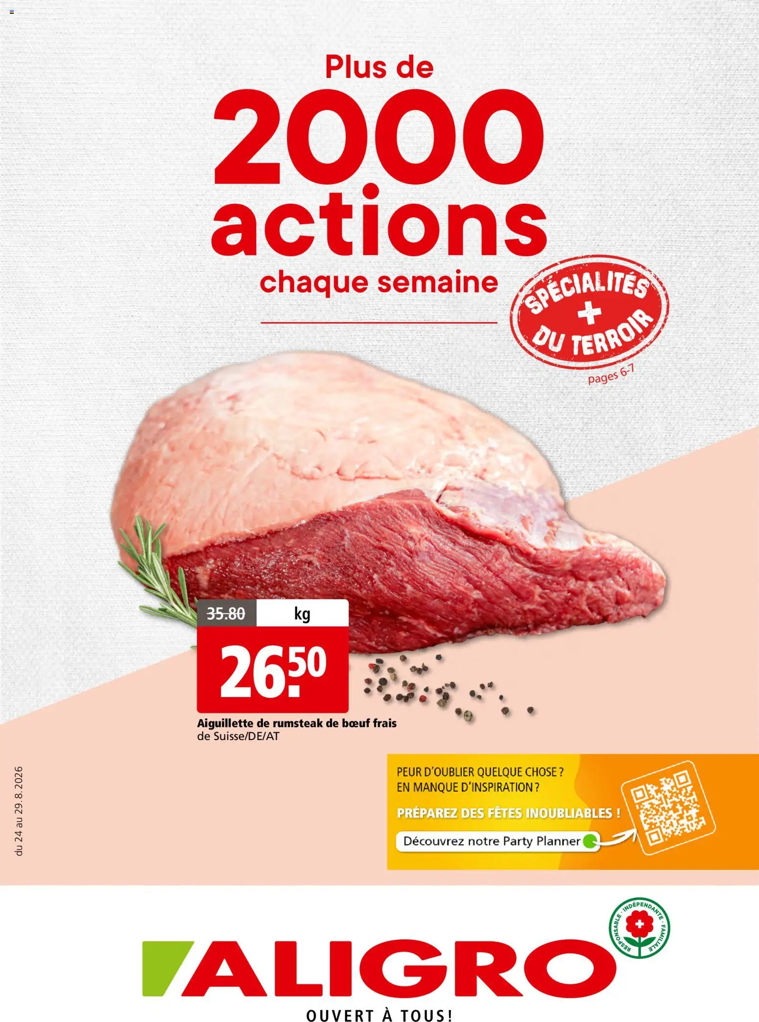 Vorschau des Merkblatts Aligro aktionen 2000 actions Chavannes, Matran, Genève, Sion vom Shop Aligro gültig von 24.08.2026 bis 29.08.2026