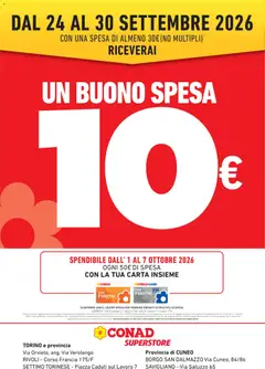Anteprima dell'opuscolo Conad volantino Buono Spesa 10€ Piemonte dal negozio Conad valido da 24/09/2026