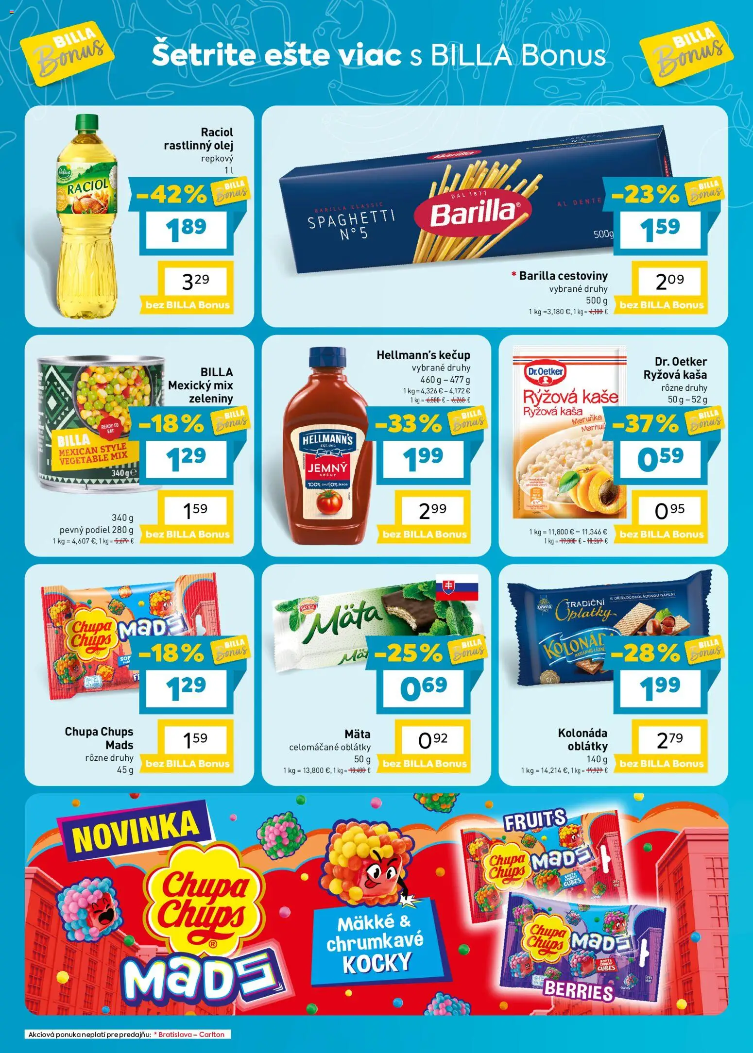 Náhľad Billa letáku platného od 23.09.2026 - Cestoviny, Olej, Kečup, Kaša, Barilla, Oblátky, Rastlinný olej