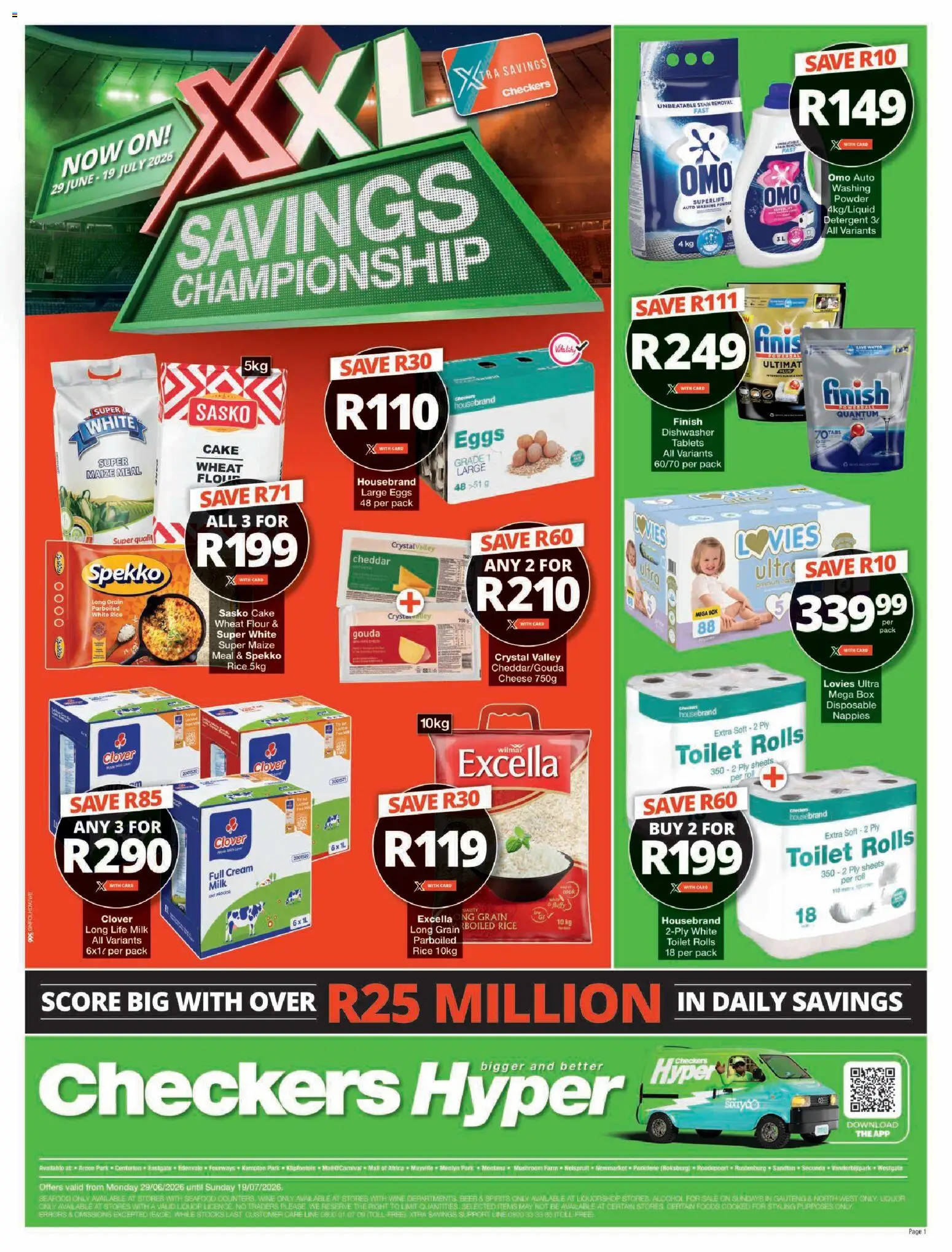 Preview of Checkers flyer valid from 29/06/2026 - Dishwasher, Eggs, Wine, Beer, Rice, Cream, Maize meal, Nappies