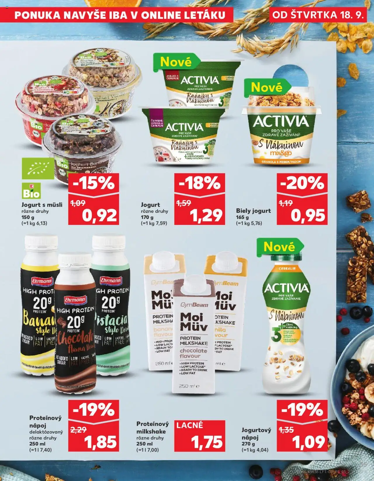 Náhľad Kaufland letáku platného od 18.09.2025 - Protein, Jogurt, Biely jogurt, Cereálie, Proteínový nápoj