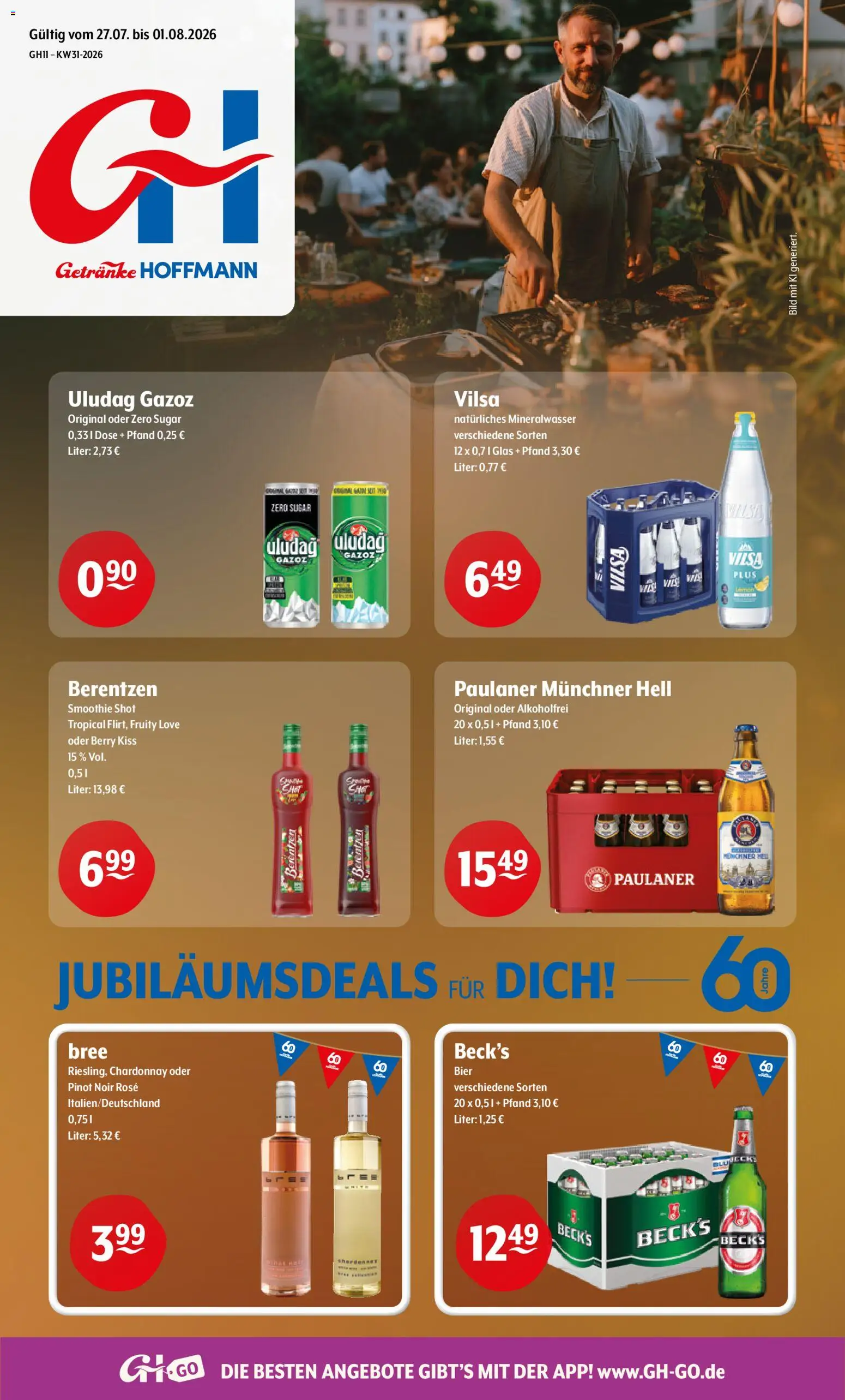 Vorschau von dem Prospekt des Geschäftes Getränke Hoffmann, gültig ab dem 27.07.2026 - Bier, Mineralwasser, Paulaner, Berentzen, Bree