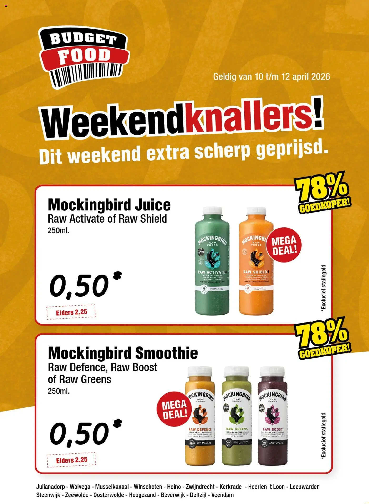 Voorbeeld van Budget Food folder - Weekendfolder van winkel Budget Food geldig vanaf 10-04-2026 - Kaas, Smoothie, Roomkaas, Champignons, Vanille, Geitenkaas, Boost