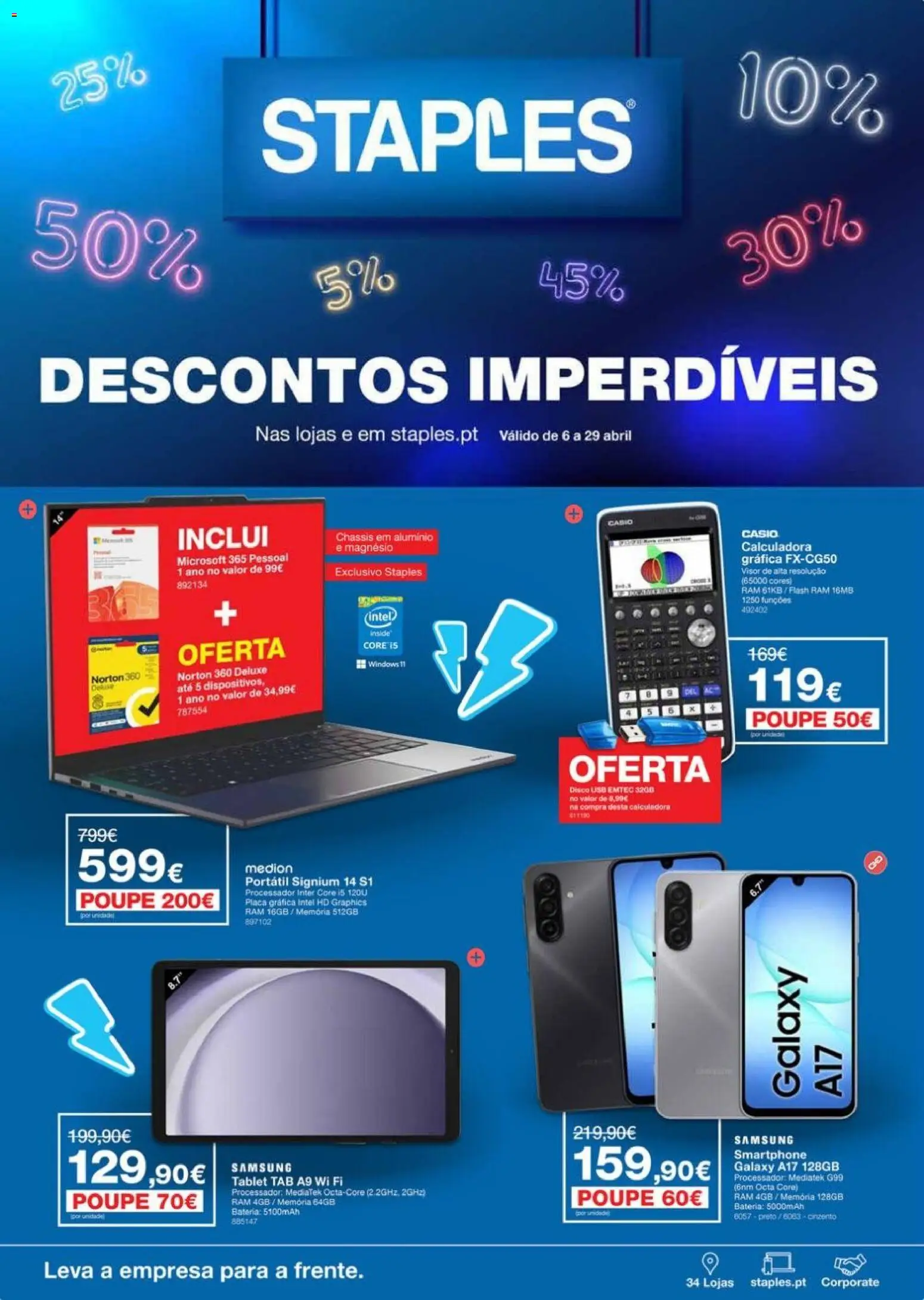 Pré-visualização do folheto da loja Staples válida a partir de 06/04/2026 - Calculadora, Tablet, Smartphone, Bateria, USB