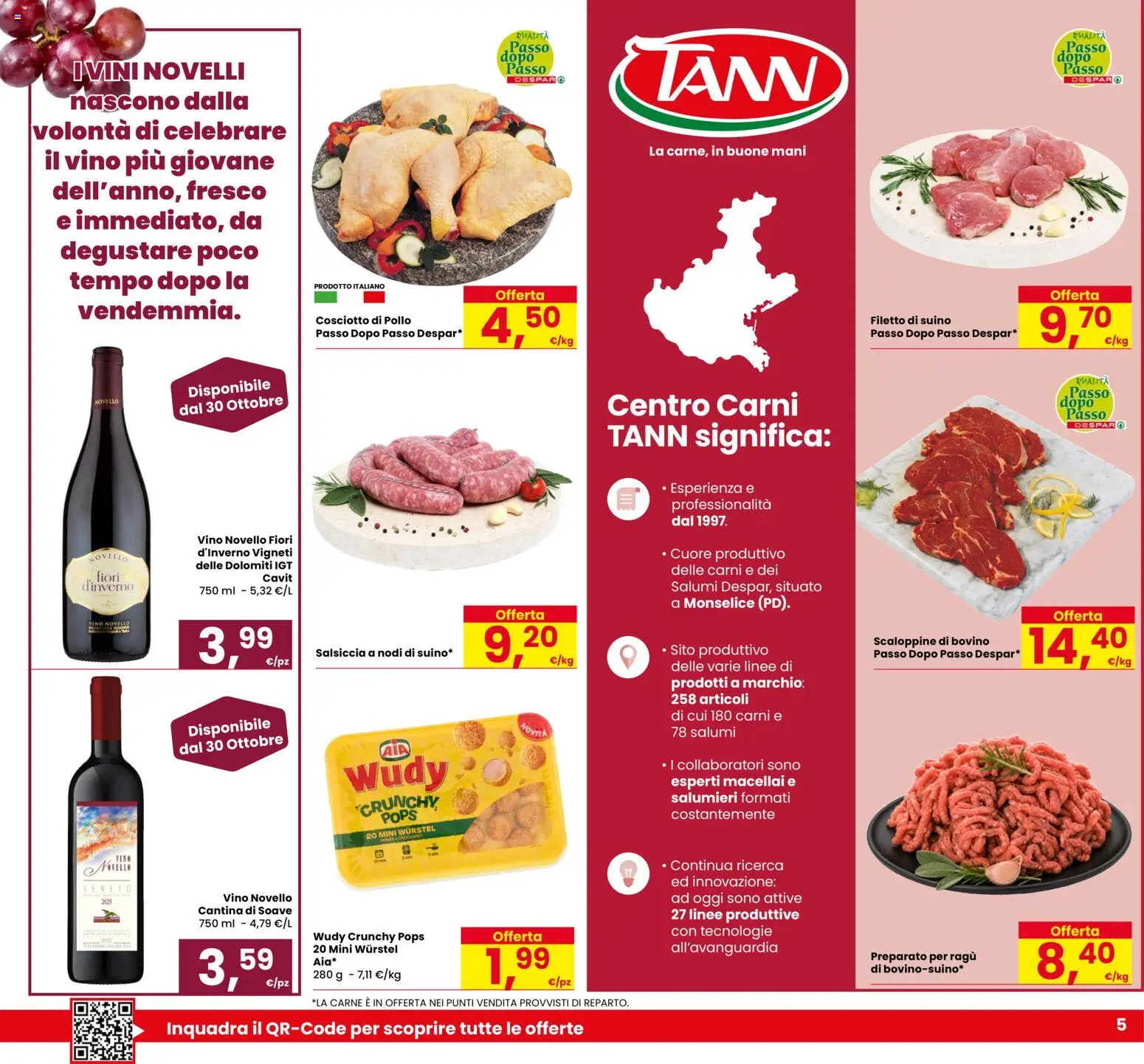 Anteprima dell'opuscolo Eurospar volantino Calalzo dal negozio Eurospar valido da 29/10/2026 - Fiori, Vino, Wurstel, Ragú, Salsiccia, Bovino, Filetto, Suino