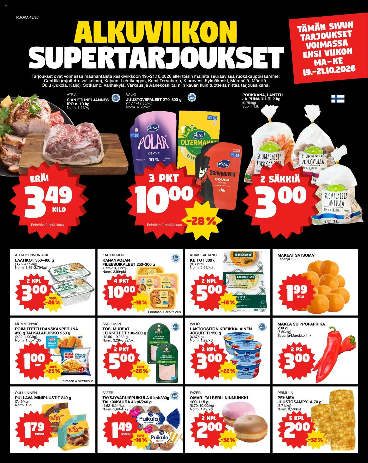 Kaupan Tokmanni Tokmanni Ruokasanomat esikatselu, voimassa 19/10/2026 - Kreikkalainen jogurtti, Lanttu, Punajuuri, Jogurtti