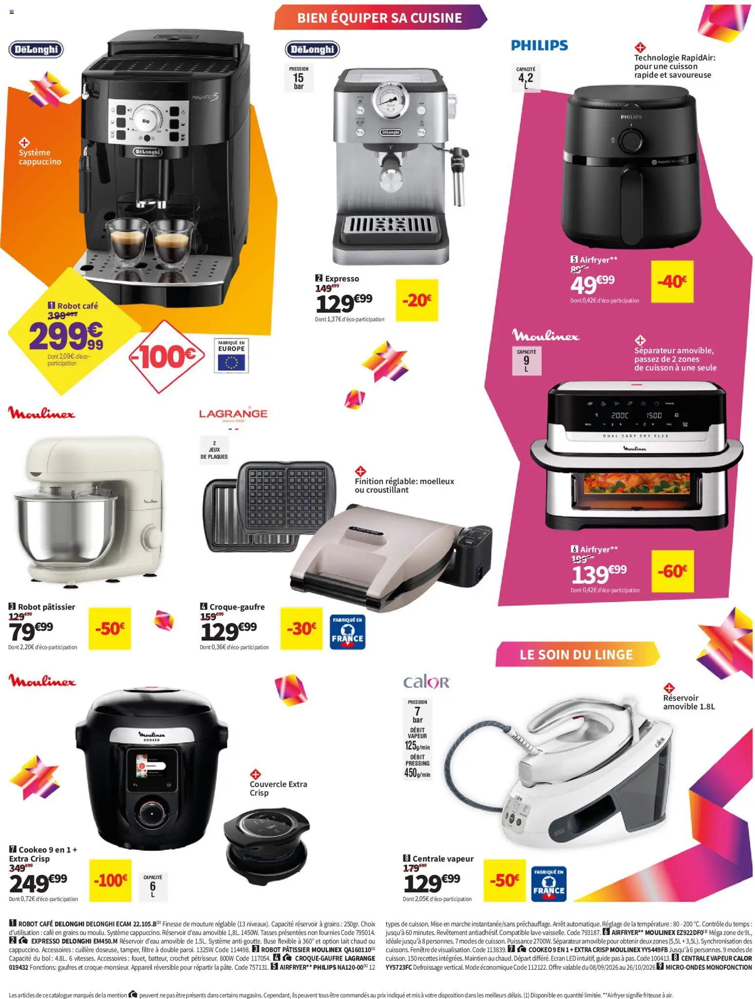 Prévisualisation de Conforama catalogue du magasin Conforama formulaire valide 08/09/2026 - Delonghi, Gaufres, Robot pâtissier, Centrale vapeur, Bol, Café en grains, Tasses, Centrale vapeur Calor
