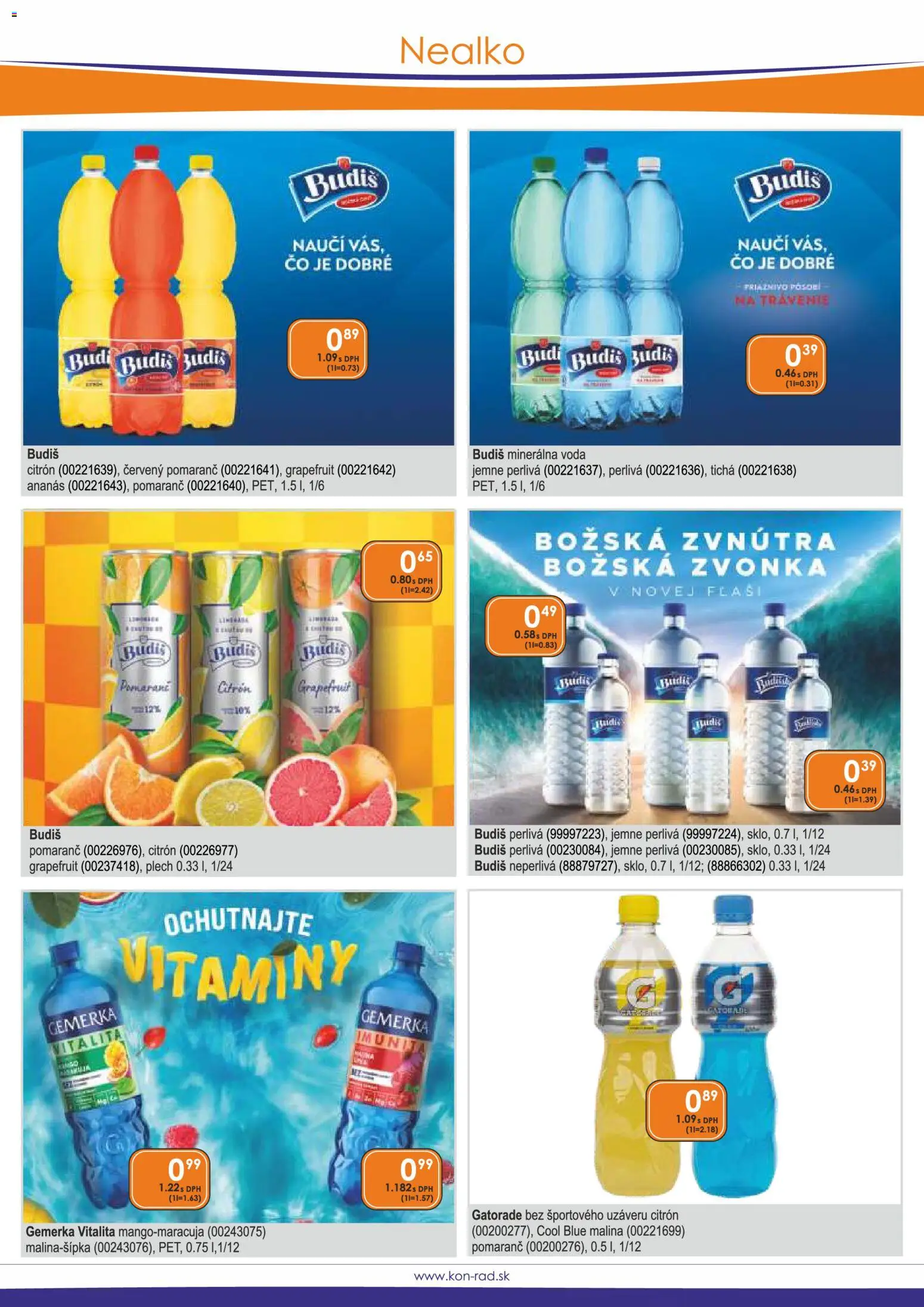 Náhľad KON - RAD letáku platného od 01.03.2026 - Voda, Budiš, Grapefruit, Ananás, Gemerka, Minerálna voda
