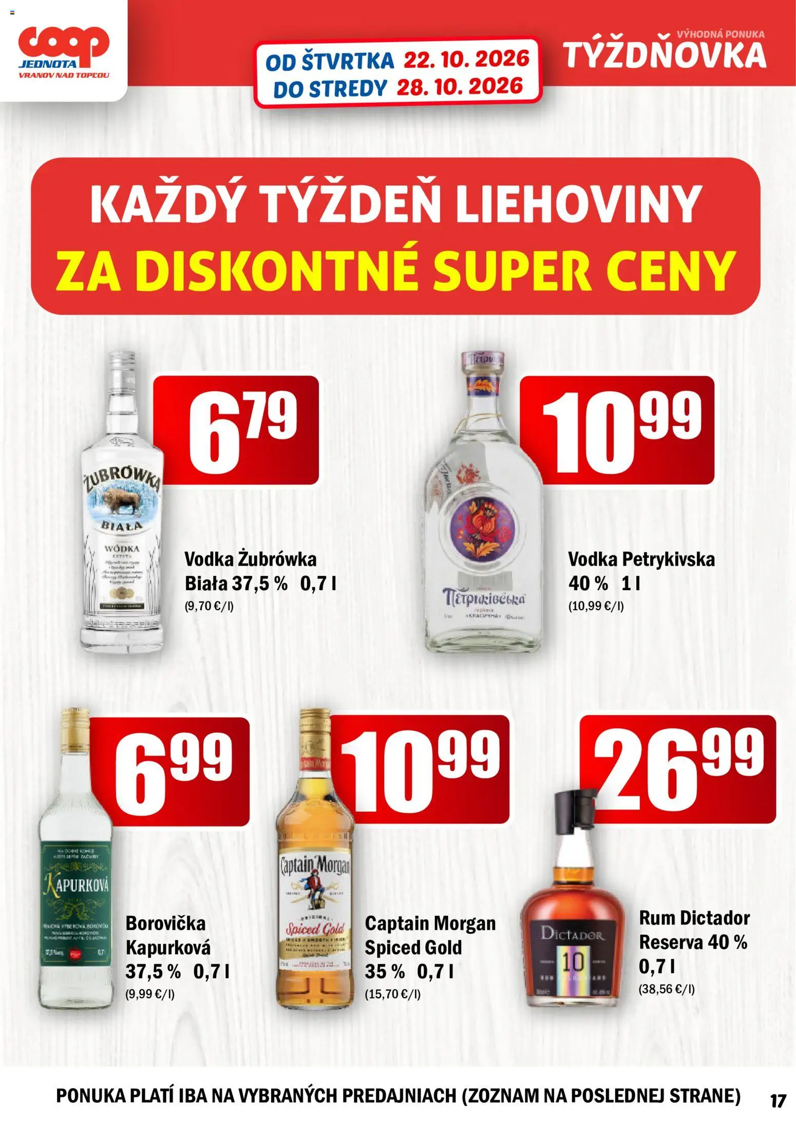 Náhľad COOP Jednota letáku platného od 22.10.2026 - Rum, Vodka, Borovička, Captain Morgan