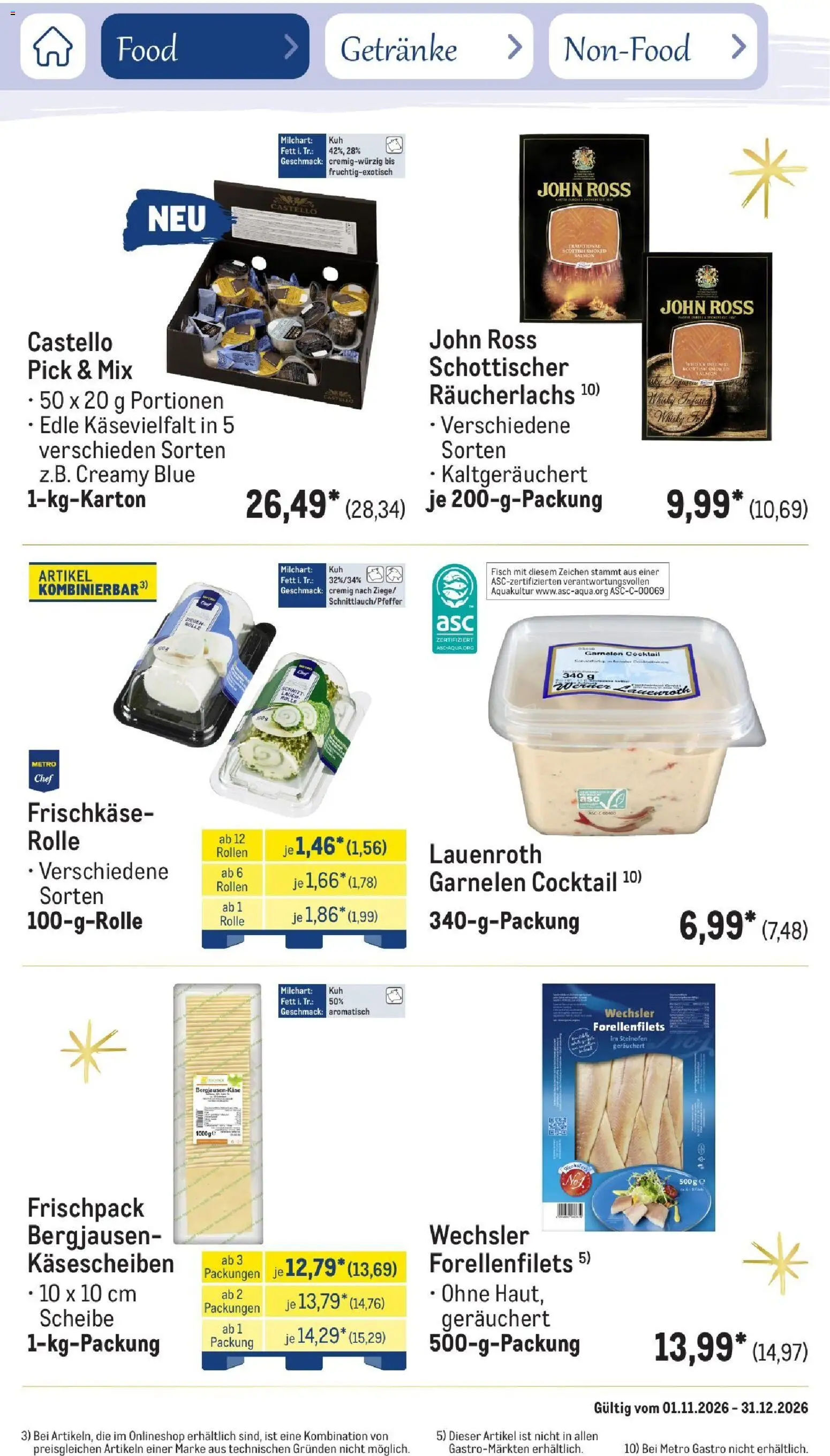 Vorschau von dem Prospekt des Geschäftes Metro, gültig ab dem 01.11.2026 - Fisch, Whisky, Garnelen, Lauch, Räucherlachs, Frischkase