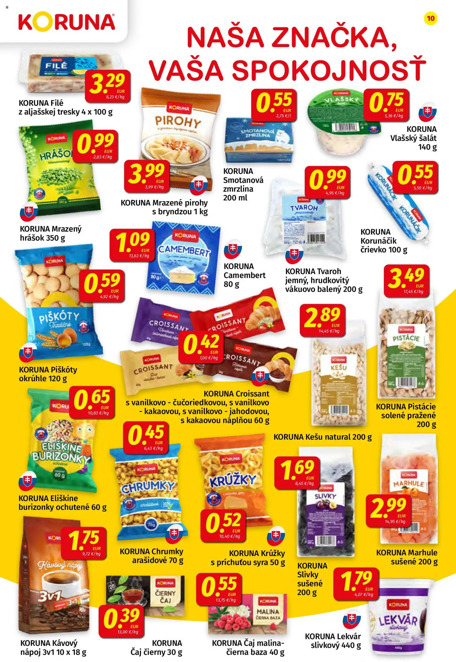 Náhľad Koruna letáku platného od 09.10.2026 - Zmrzlina, Pirohy, Slivky, Lekvár, Pistácie, Piškóty, Hrášok, Filé