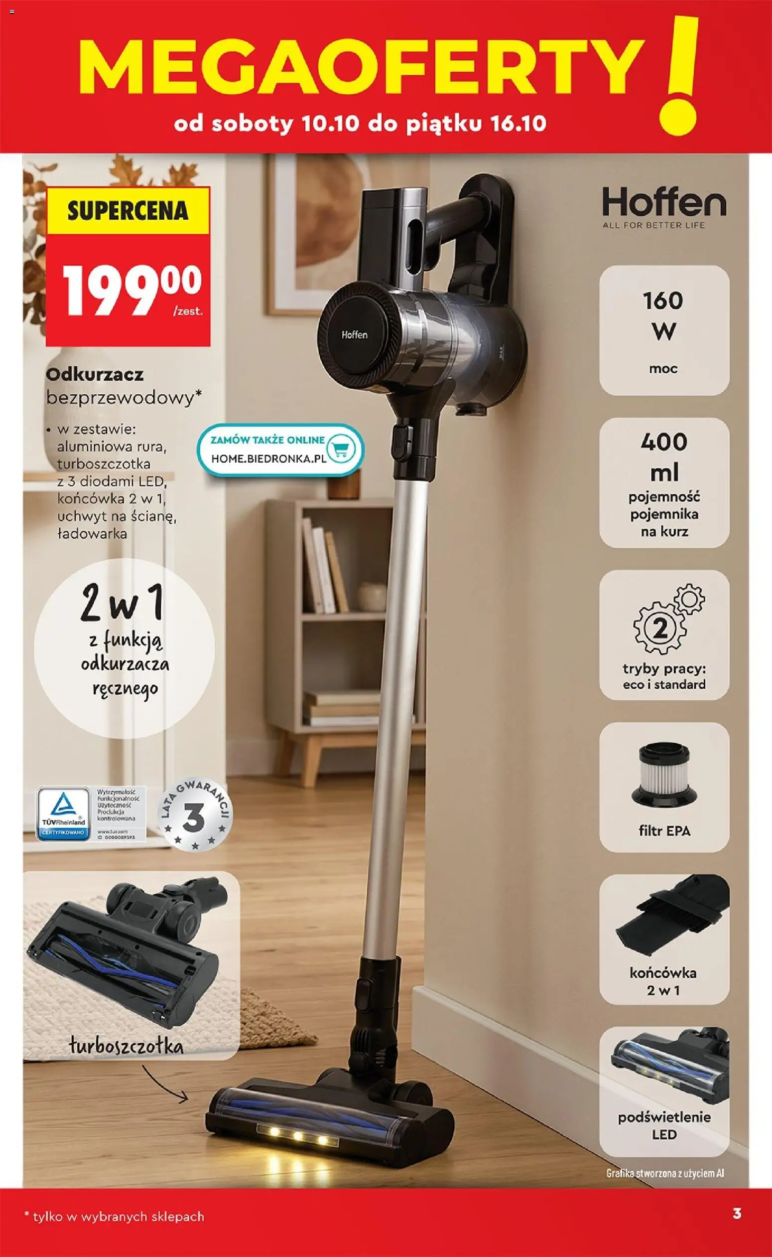 Pogląd gazetki "Biedronka gazetka - Hity i inspiracje" ze sklepu Biedronka ważnej od 10.10.2026 - Odkurzacz, Ładowarka, Cleaner, Hoffen odkurzacz