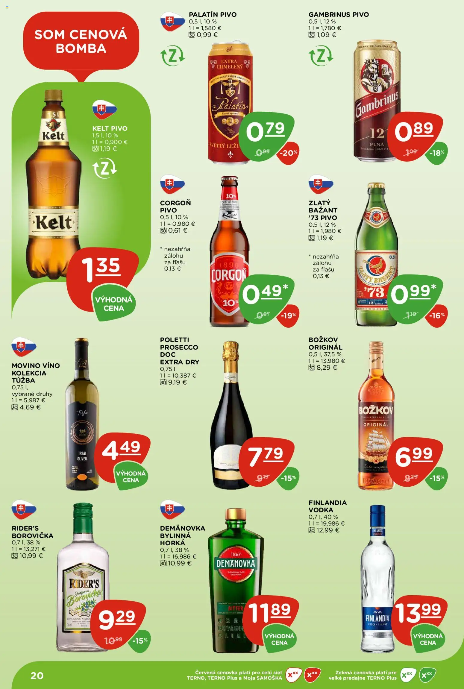 Náhľad Terno letáku platného od 22.10.2026 - Pivo, Víno, Prosecco, Borovička, Finlandia, Gambrinus, Corgoň, Božkov