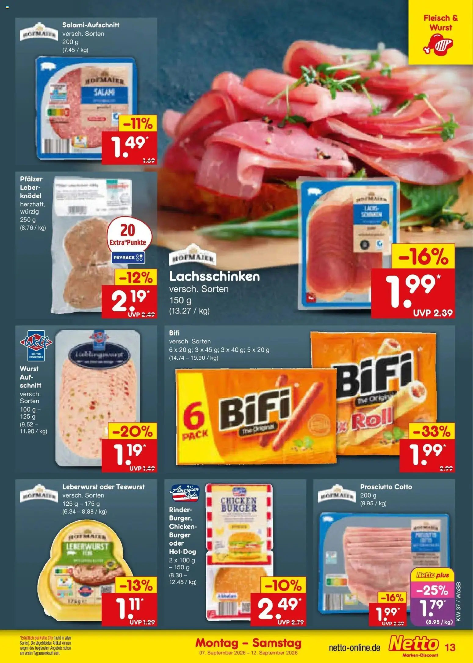 Vorschau von dem Prospekt des Geschäftes Netto Marken-Discount, gültig ab dem 07.09.2026 - Burger, Wurst, Fleisch, Bifi