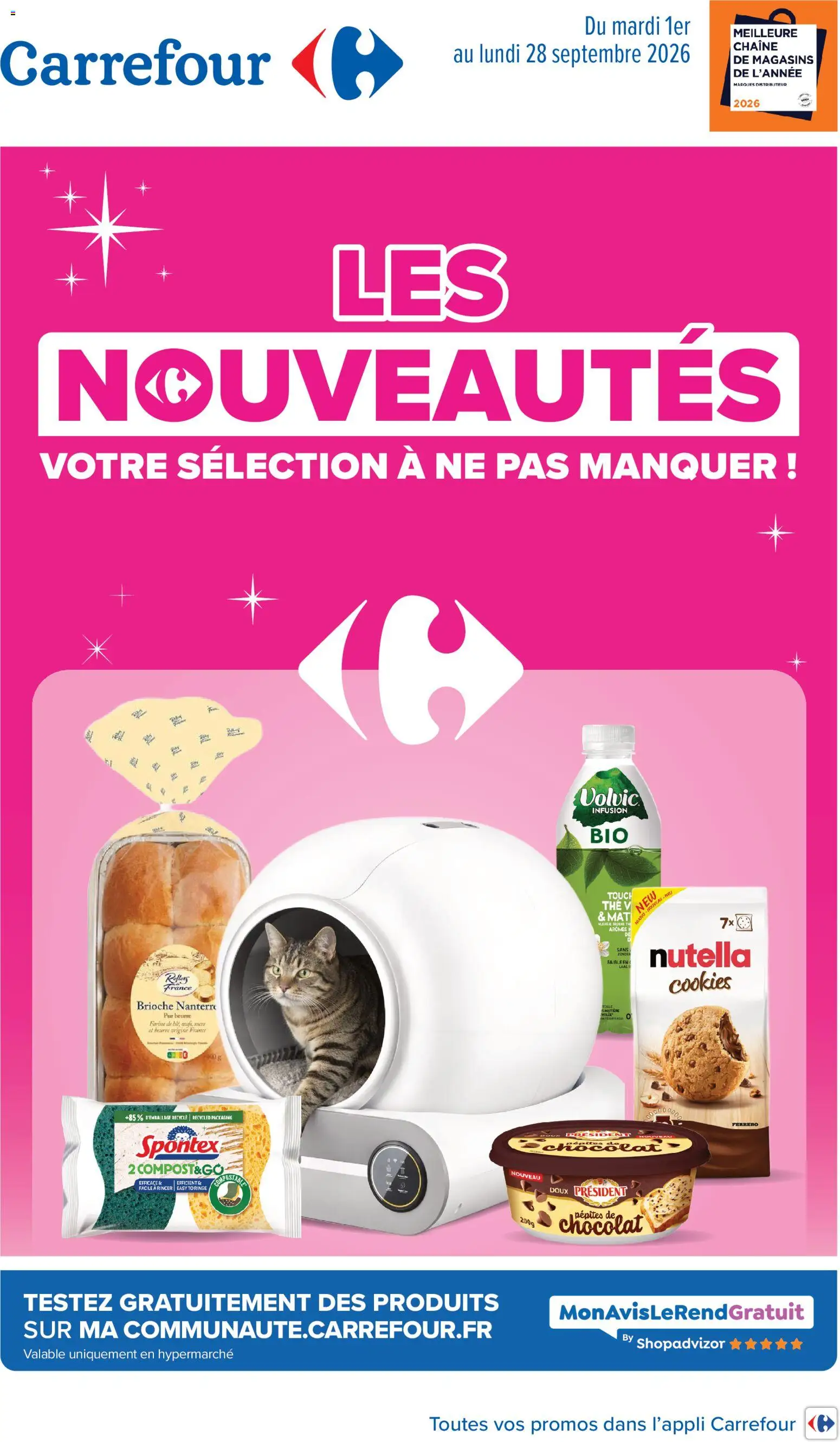 Prévisualisation de Carrefour Innovations de septembre du magasin Carrefour formulaire valide 01/09/2026 - Distributeur, Chocolat, Nutella, Thé, Volvic, Farine, Infusion, Pépites de chocolat