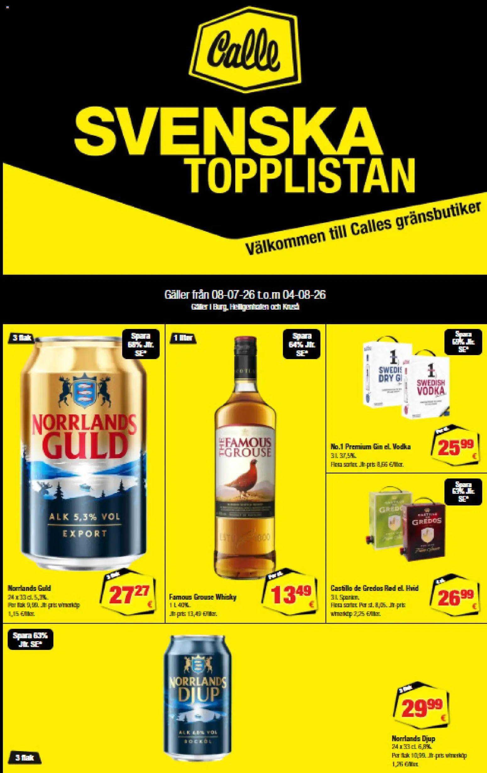 Eksempel på tilbudsavis Calle - Svenska Topplistan fra butik Calle gyldig fra 08/07/2026 - Gin, Vodka, Whisky