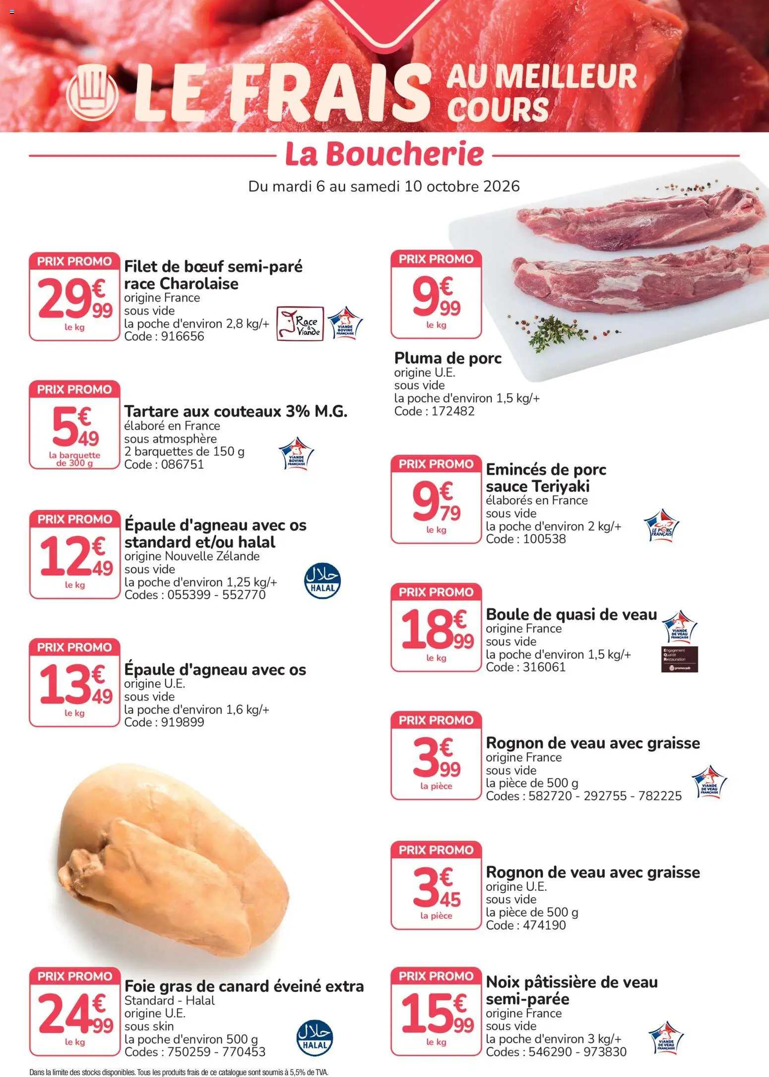 Prévisualisation de Promocash Meilleur cours du magasin Promocash formulaire valide 06/10/2026 - Foie gras, Canard, Foie, Noix, Filet de boeuf, Porc, Foie Gras de Canard, Couteaux