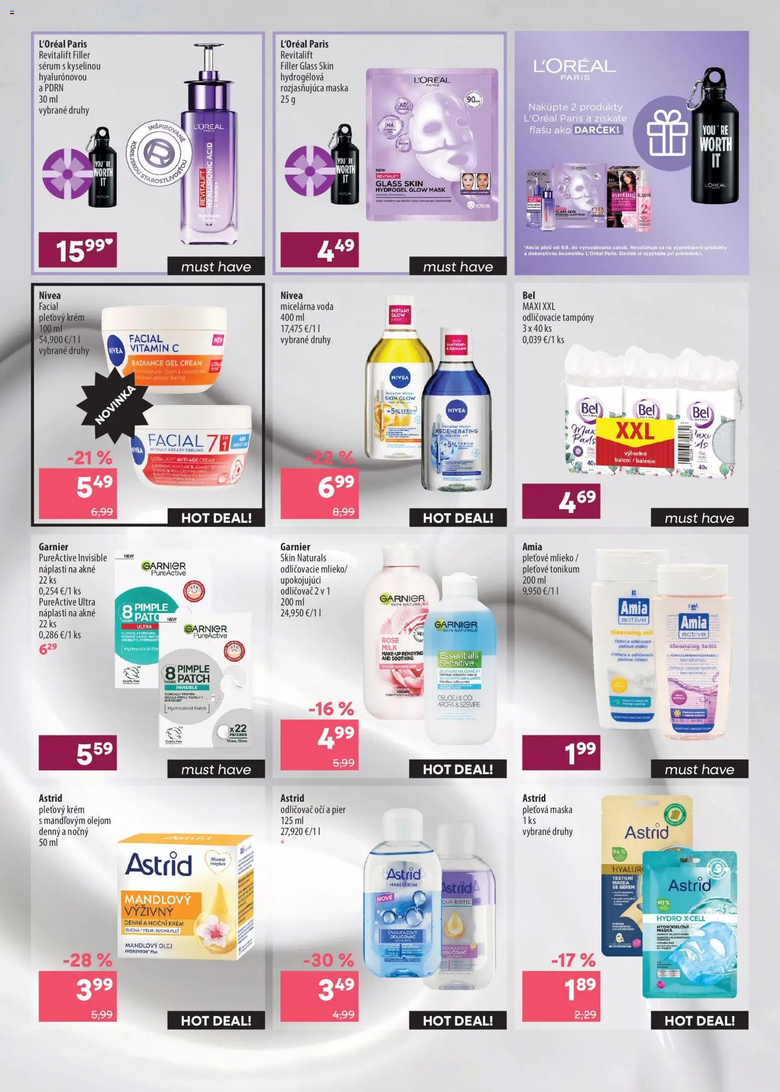 Náhľad 101 drogerie letáku platného od 09.09.2026 - Voda, Olej, Mlieko, Nivea, Maska, Krém, Odličovač, Odličovač očí