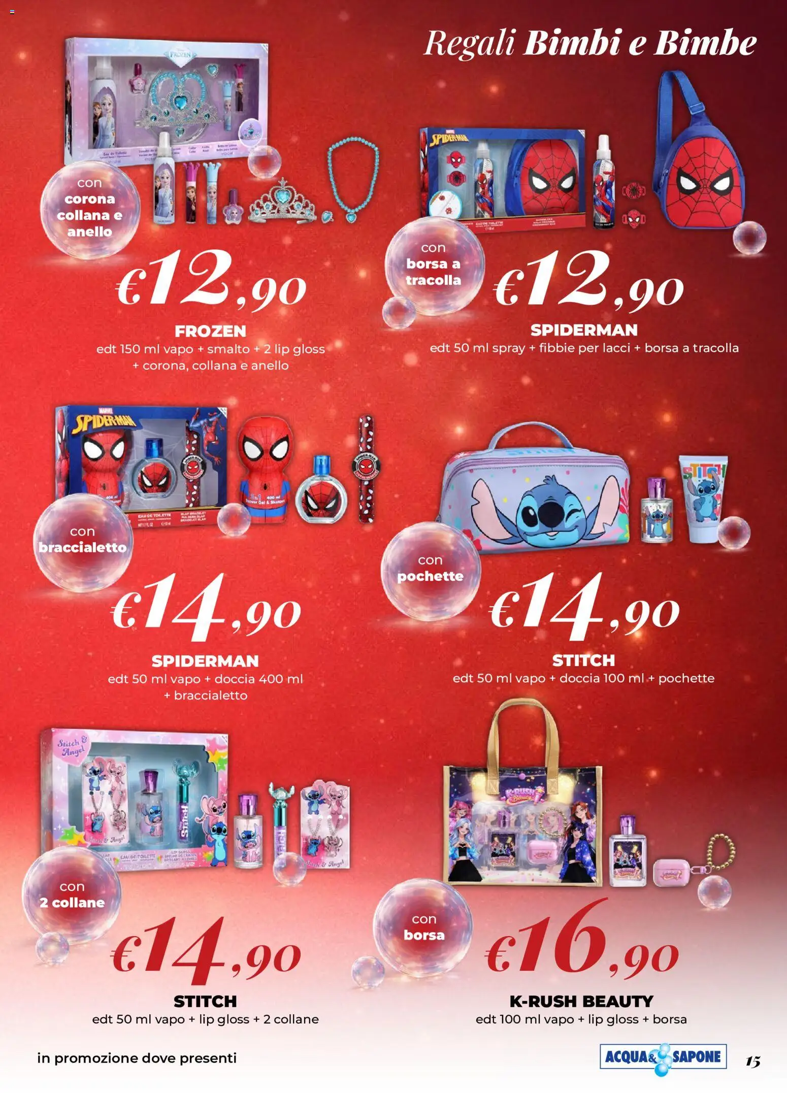 Anteprima dell'opuscolo Acqua e Sapone volantino Natale dal negozio Acqua e Sapone valido da 02/11/2026 - Borsa, Anello, Collana, Doccia, Sapone
