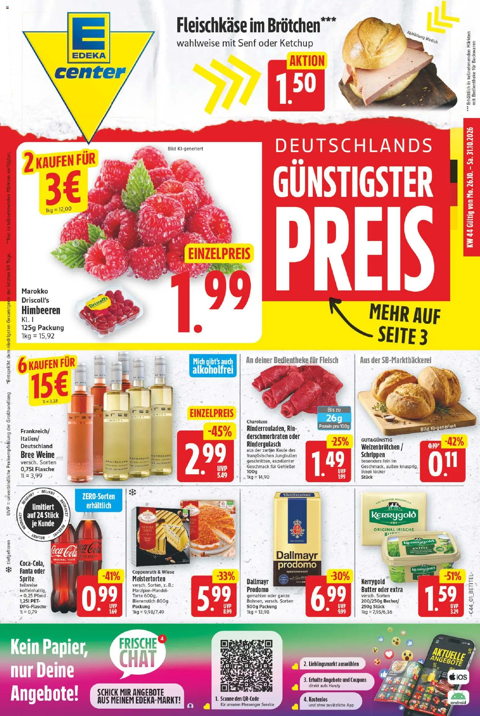 Vorschau von dem Prospekt des Geschäftes E center, gültig ab dem 26.10.2026 - Himbeeren, Fleisch, Dallmayr, Fanta, Ketchup, Sprite, Dallmayr prodomo, Bree