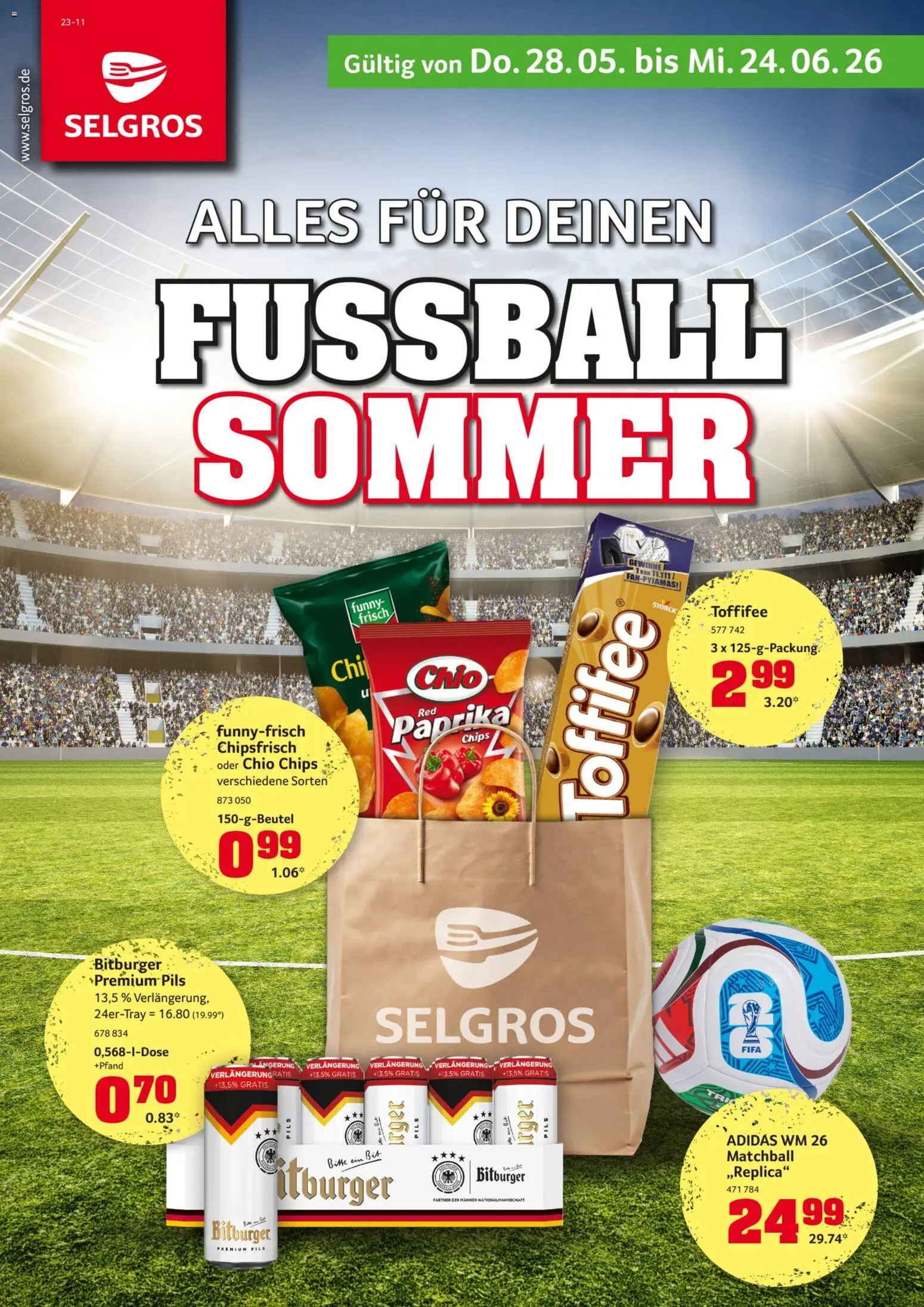 Vorschau von dem Prospekt des Geschäftes Selgros, gültig ab dem 28.05.2026 - Fußball, Chips, Paprika, Toffifee, Bitburger, Pils