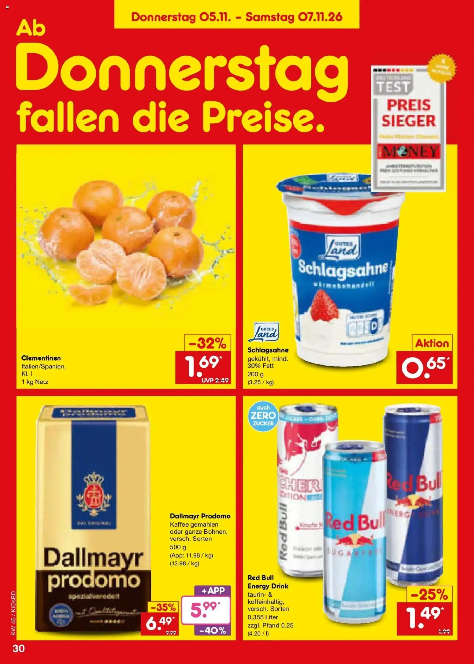Vorschau von dem Prospekt des Geschäftes Netto Marken-Discount, gültig ab dem 02.11.2026 - Kaffee, Red bull, Dallmayr, Schlagsahne, Zucker, Energy, Dallmayr prodomo