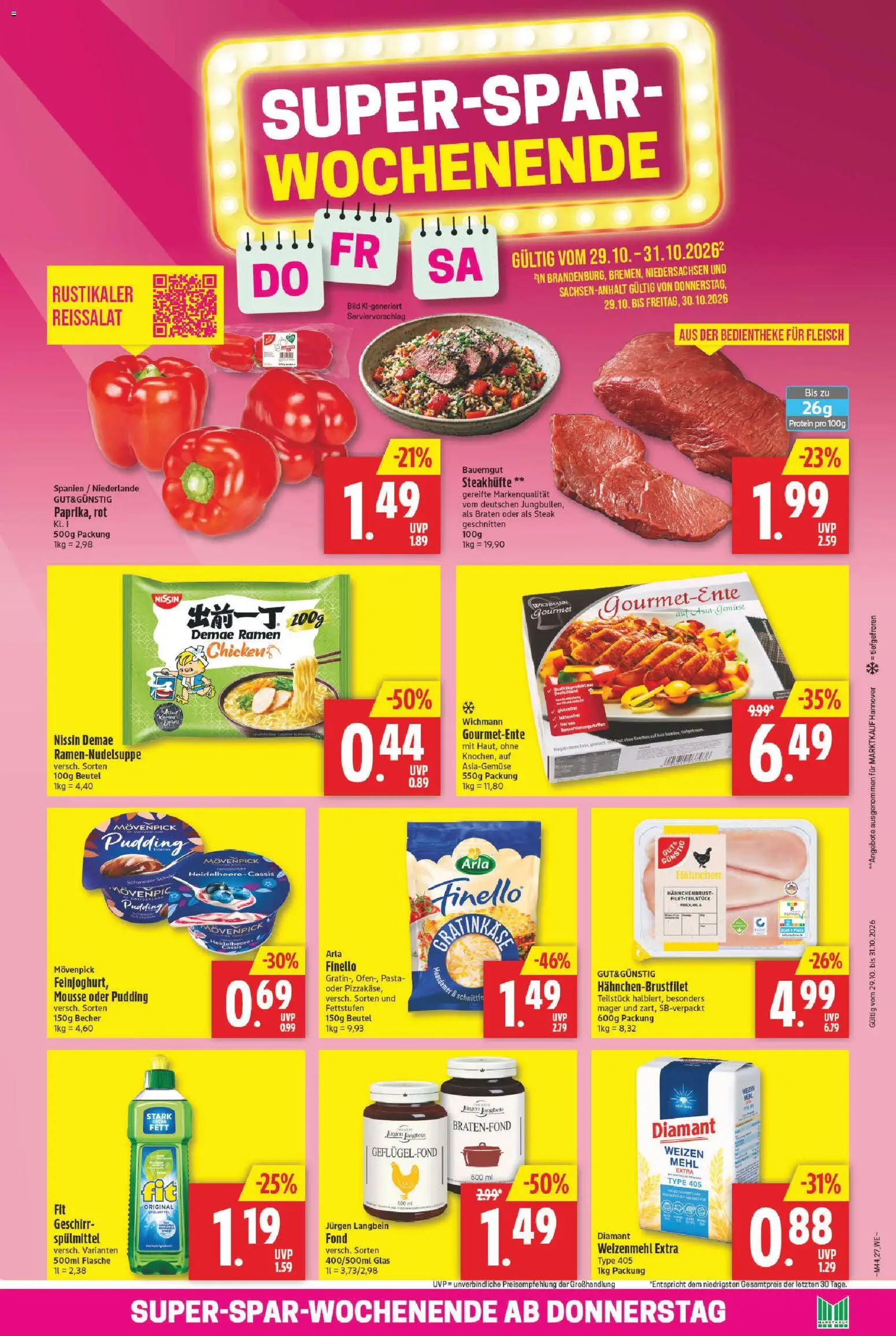 Vorschau von dem Prospekt des Geschäftes Marktkauf, gültig ab dem 26.10.2026 - Steak, Fleisch, Mehl, Pudding, Weizenmehl, Hahnchen, Bauerngut, Hahnchenbrust