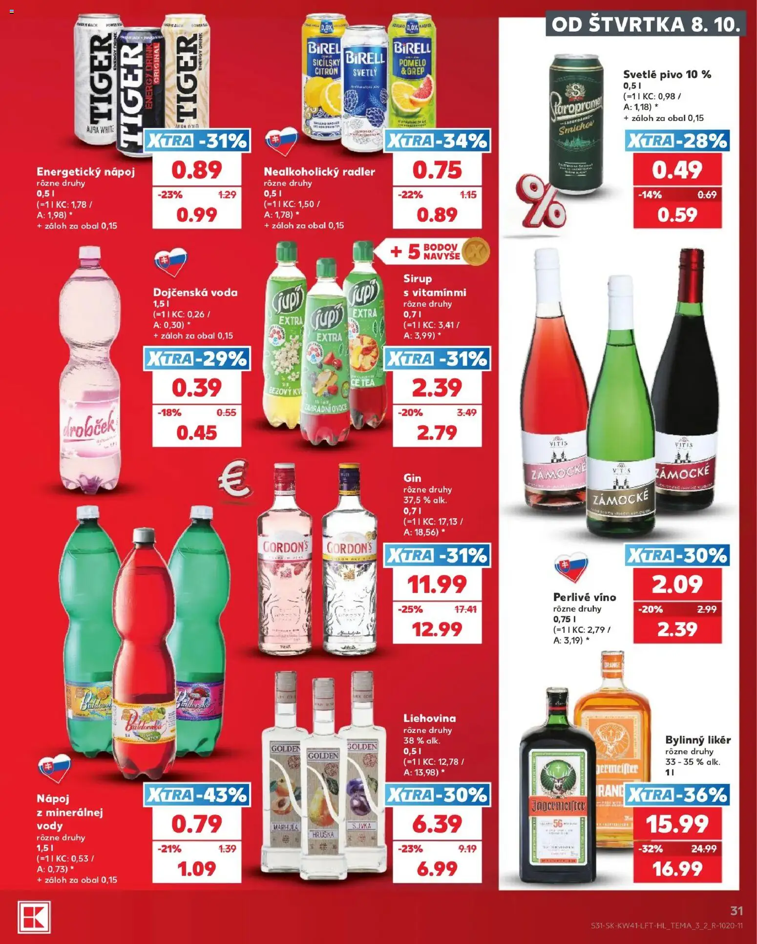 Náhľad Kaufland letáku platného od 08.10.2026 - Voda, Víno, Sirup, Birell, Radler, Energetický nápoj, Dojčenská voda, Perlivé víno