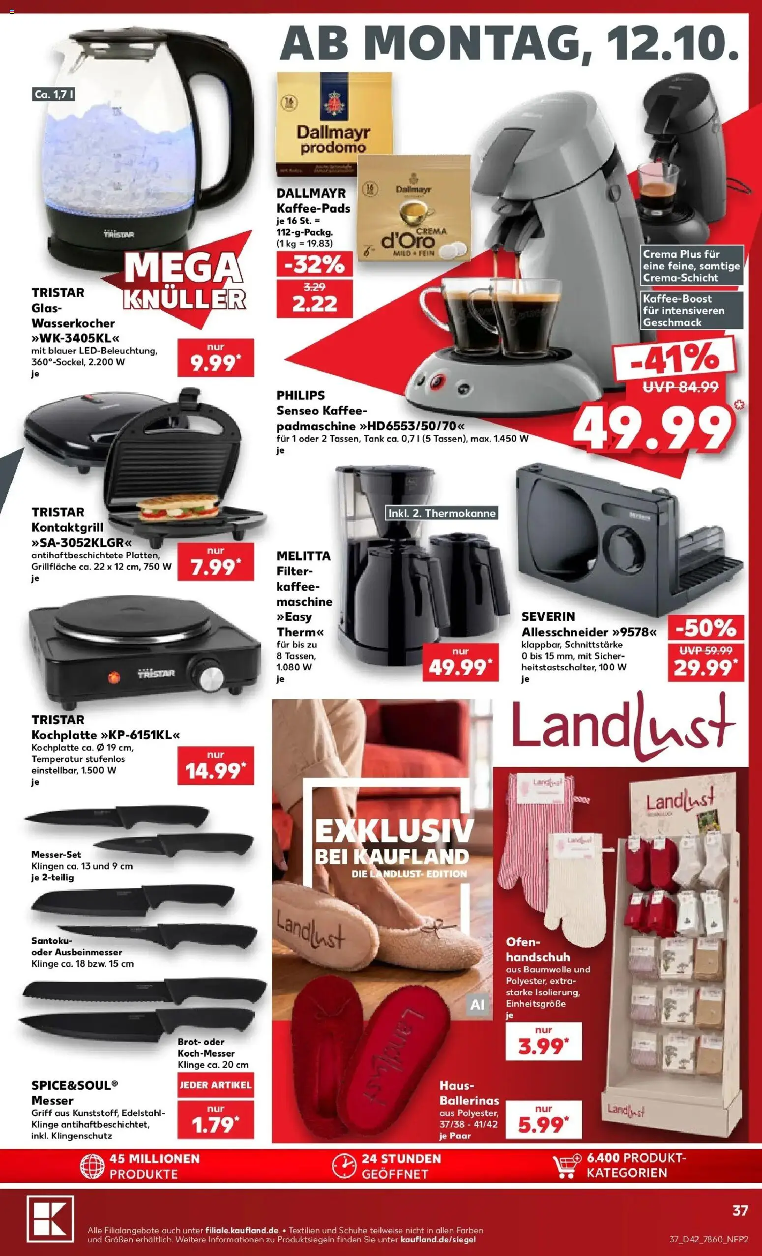 Vorschau von dem Prospekt des Geschäftes Kaufland, gültig ab dem 12.10.2026 - Philips, Wasserkocher, Brot, Ballerinas, Senseo, Melitta, Kaffeepads, Kochplatte