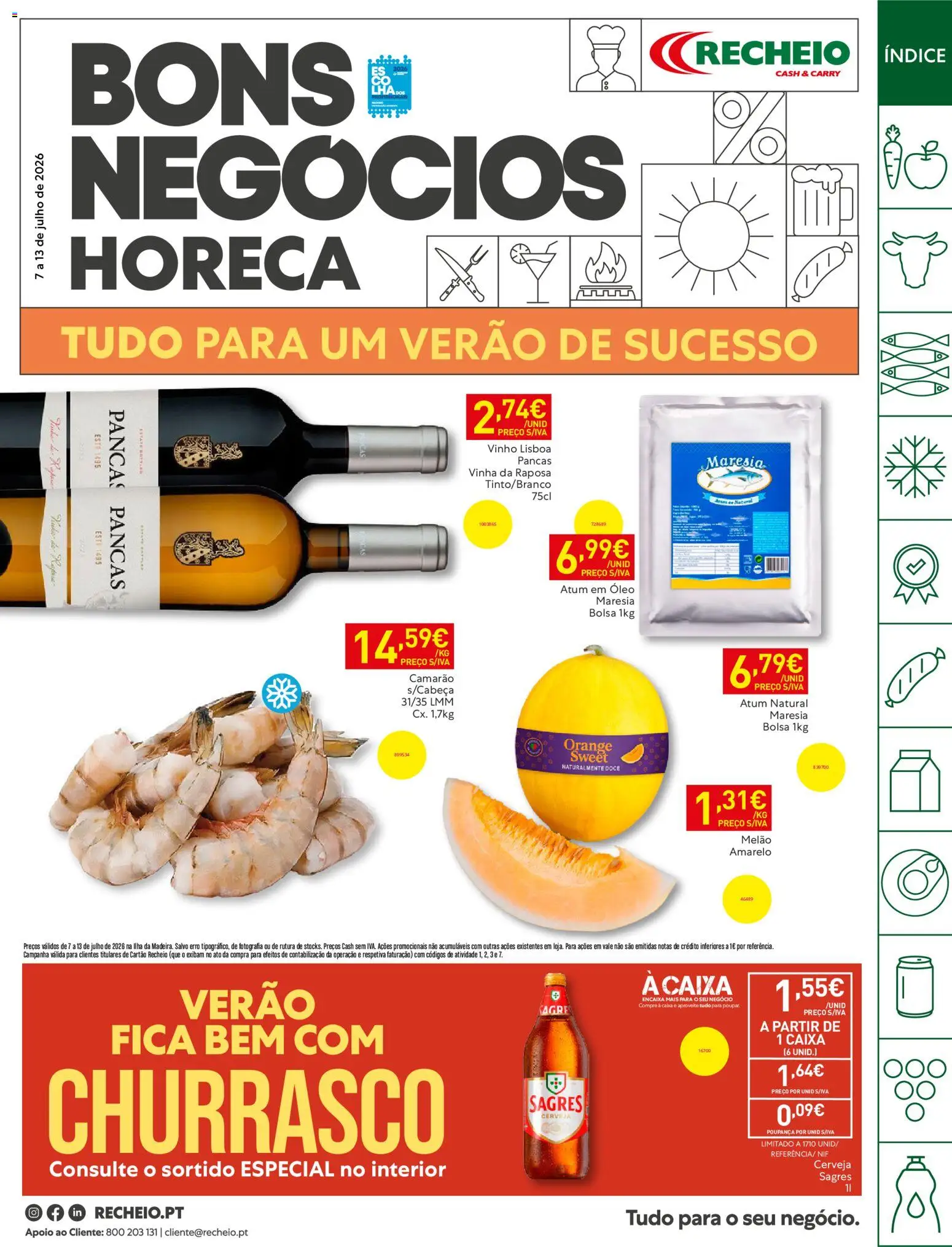 Pré-visualização do folheto da loja Recheio válida a partir de 07/07/2026 - Caixa, Vinho, Cerveja, Bolsa, Camarão, Atum, Óleo, Melão