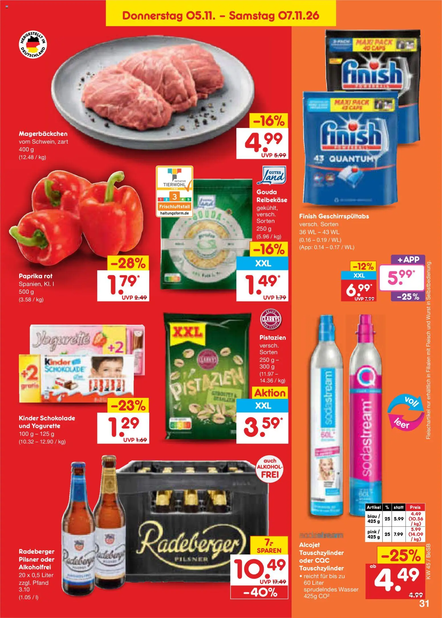 Vorschau von dem Prospekt des Geschäftes Netto Marken-Discount, gültig ab dem 02.11.2026 - Wasser, Sodastream, Pistazien, Fleisch, Paprika, Yogurette, Gouda, Paprika rot