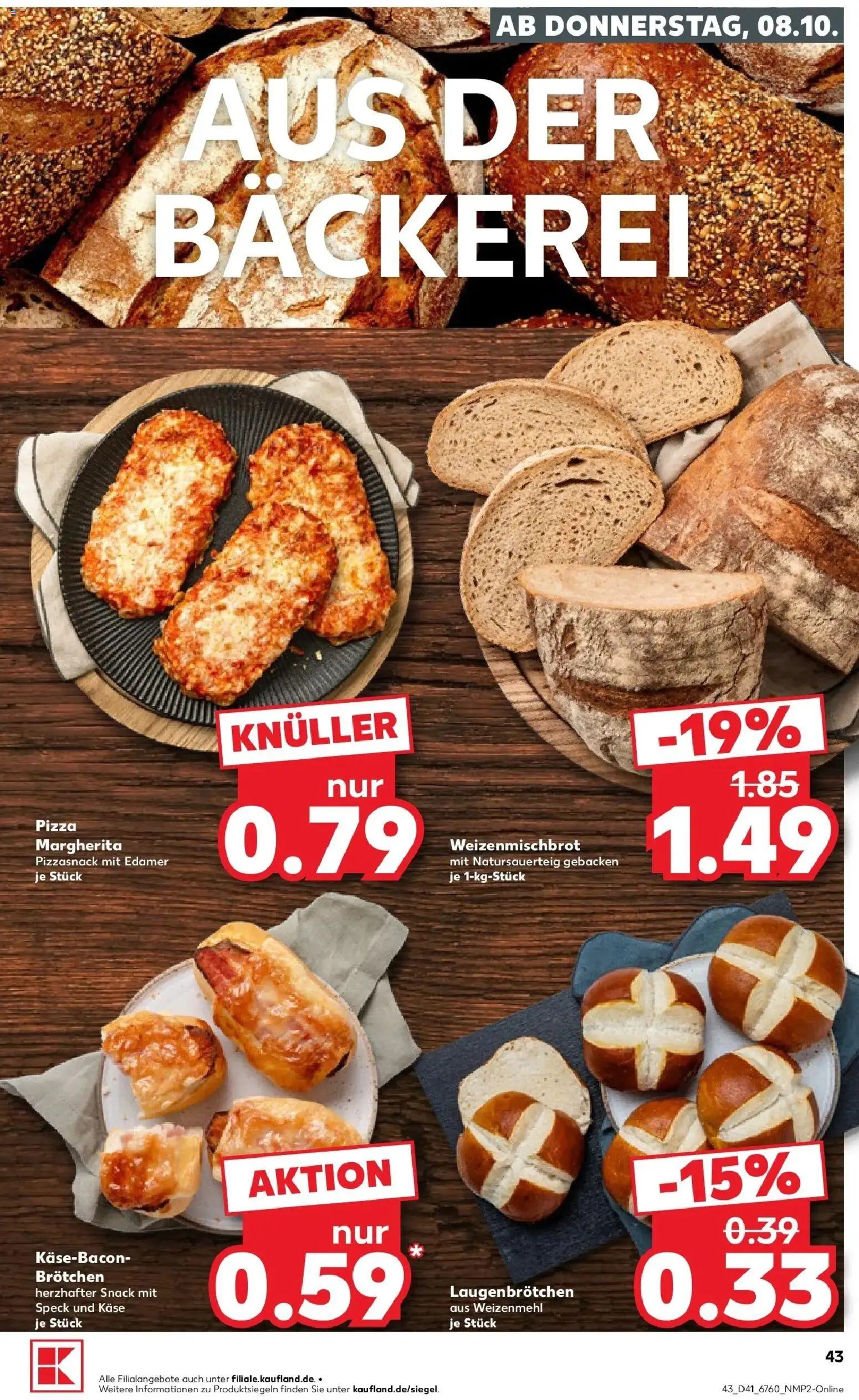 Vorschau von dem Prospekt des Geschäftes Kaufland, gültig ab dem 08.10.2026 - Bäckerei, Pizza, Käse, Weizenmehl, Edamer