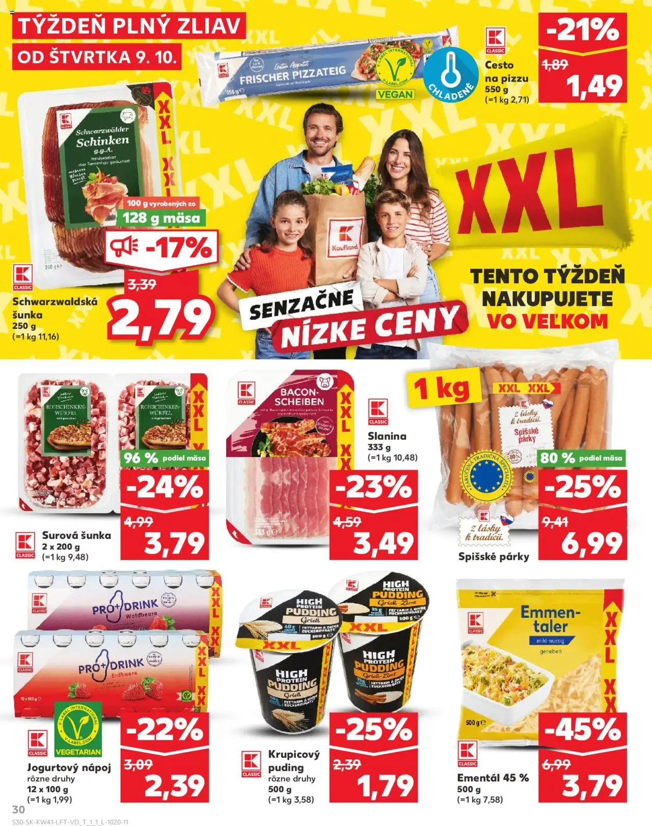 Náhľad Kaufland letáku platného od 09.10.2025 - Pizza, Protein, Puding, Šunka, Slanina, Párky