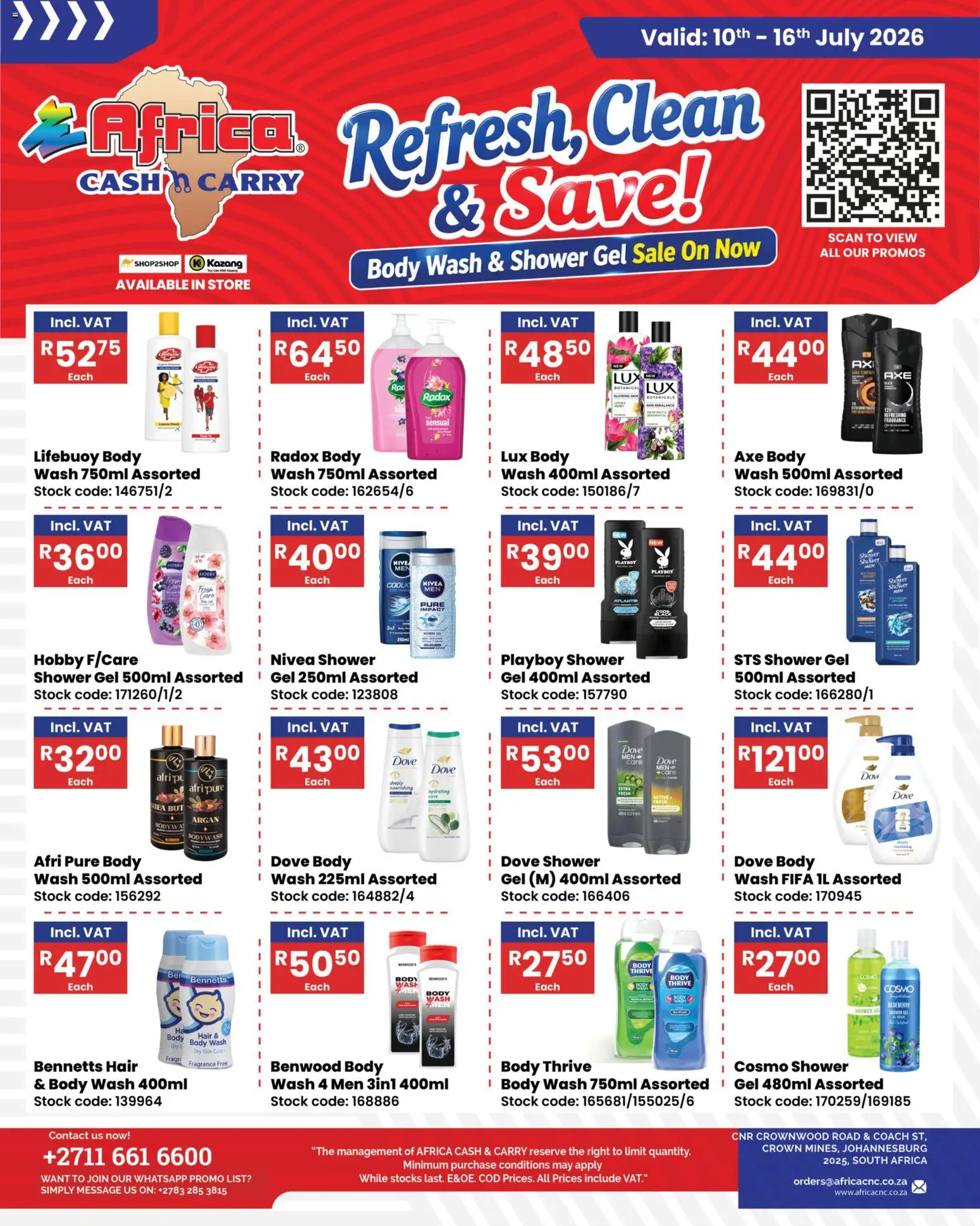 Preview of Africa Cash & Carry flyer valid from 10/07/2026 - Shower, Stock, Fragrance, Shower gel, Body wash