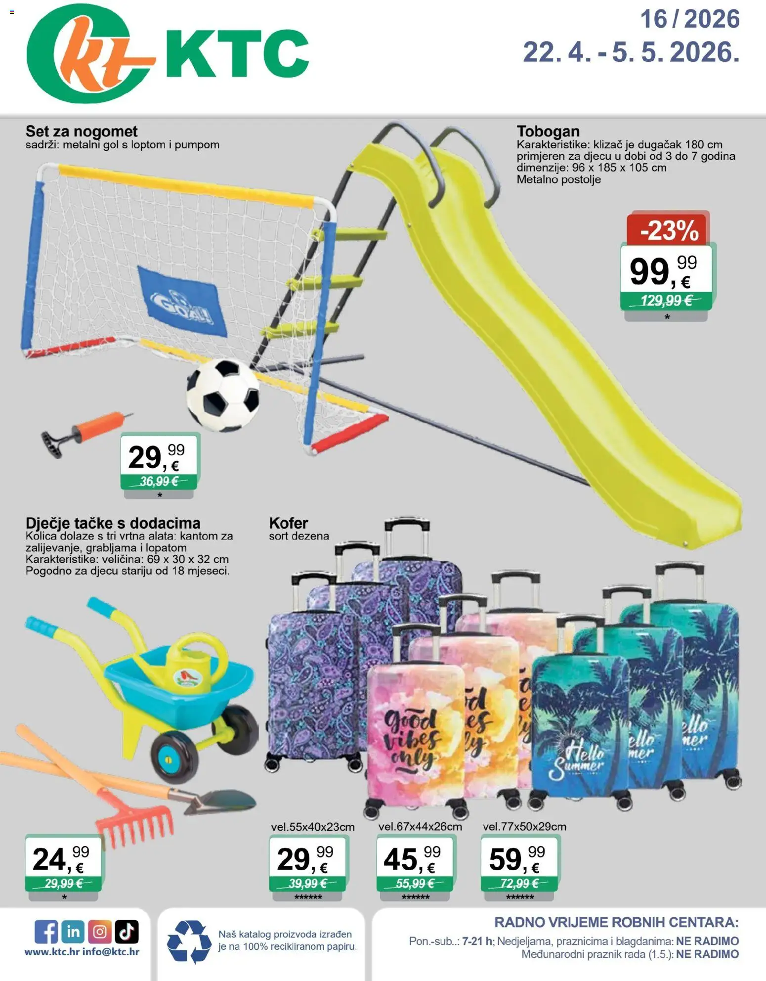 Pregled letka KTC Katalog igračke i tekstil trgovine KTC vrijedi od 22.04.2026 - Kofer, Kolica
