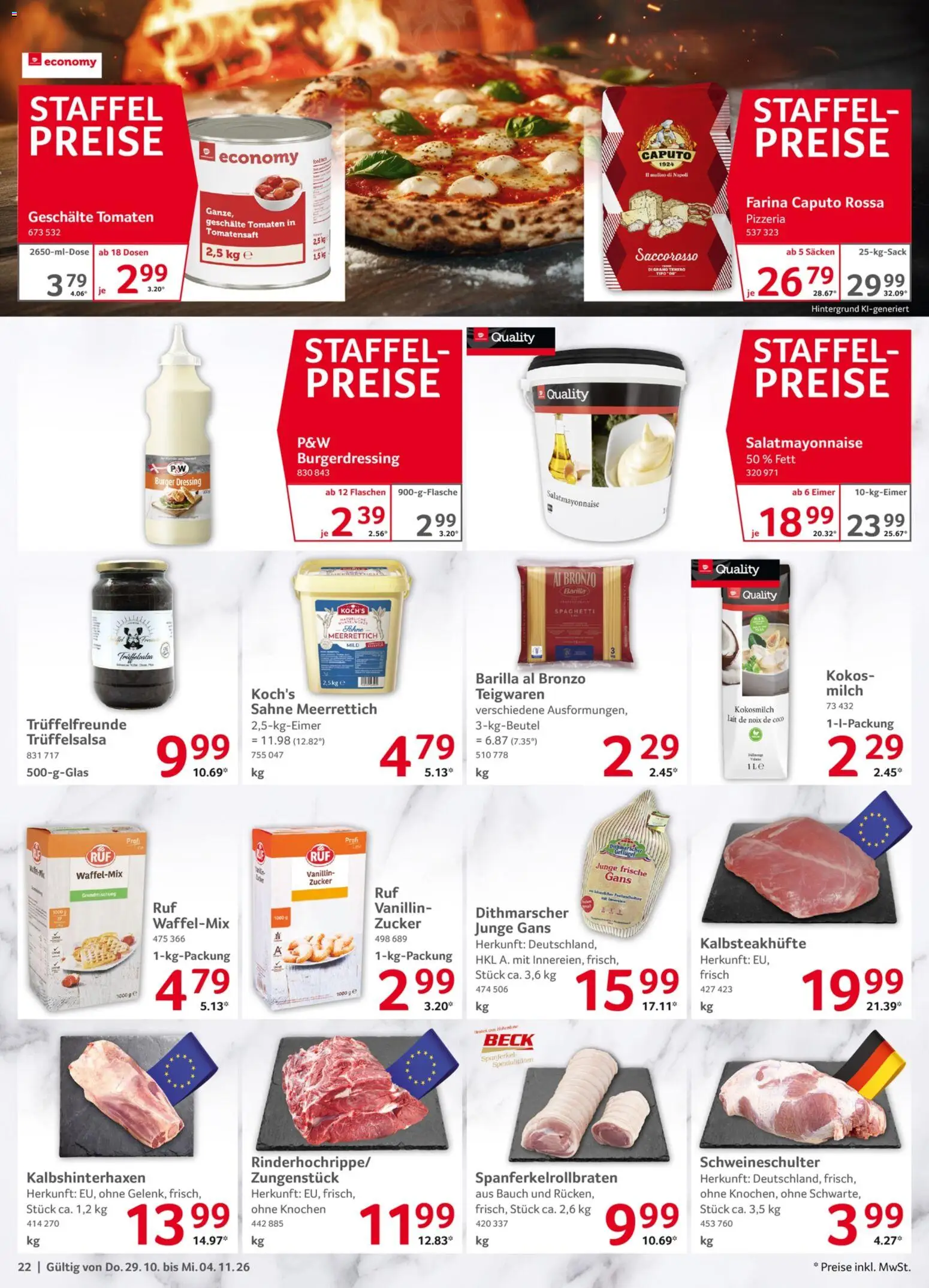 Vorschau von dem Prospekt des Geschäftes Selgros, gültig ab dem 29.10.2026 - Burger, Spaghetti, Milch, Zucker, Sahne, Kokosmilch, Dressing, Spezialitäten