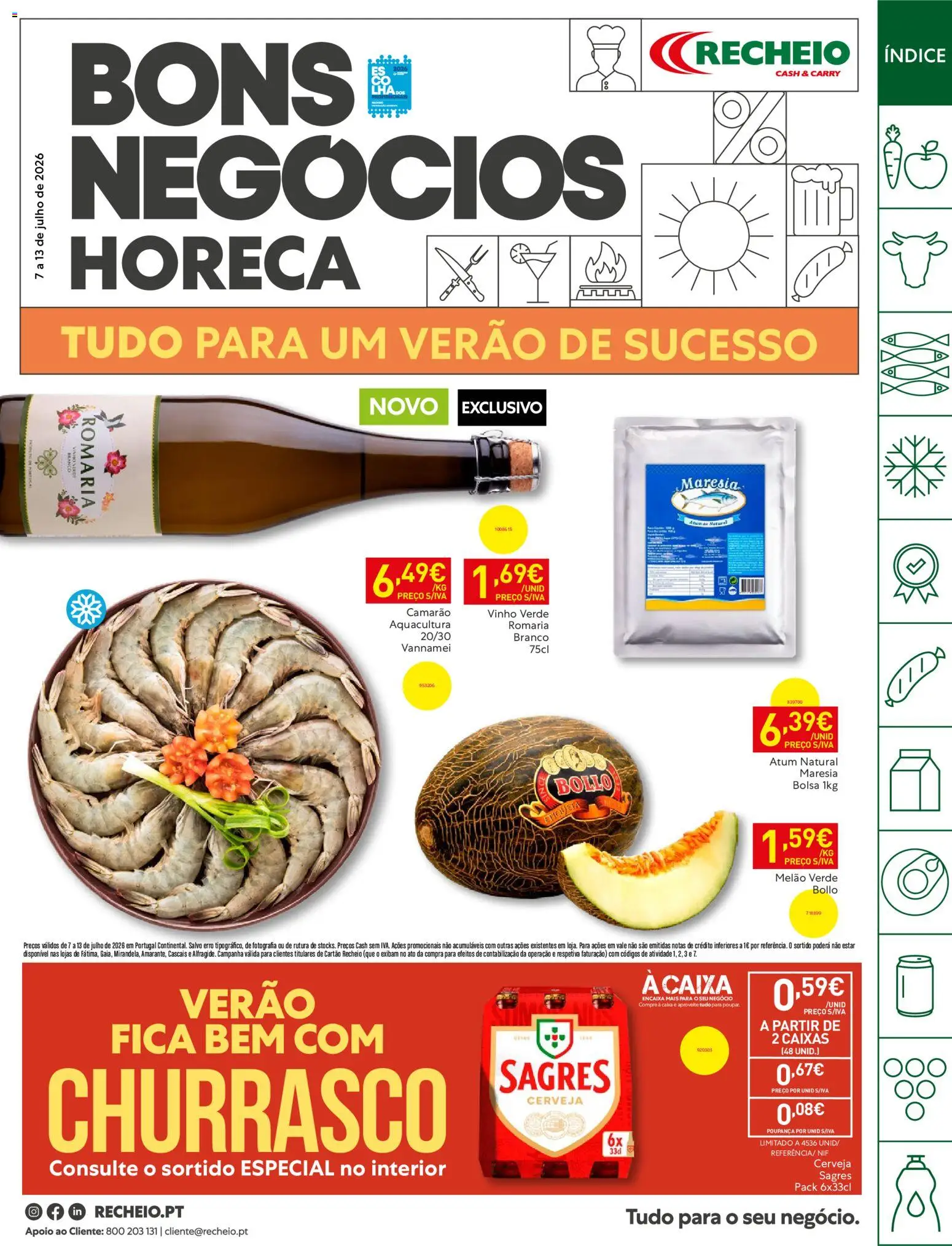 Pré-visualização do folheto da loja Recheio válida a partir de 07/07/2026 - Caixa, Vinho, Cerveja, Bolsa, Camarão, Atum, Melão