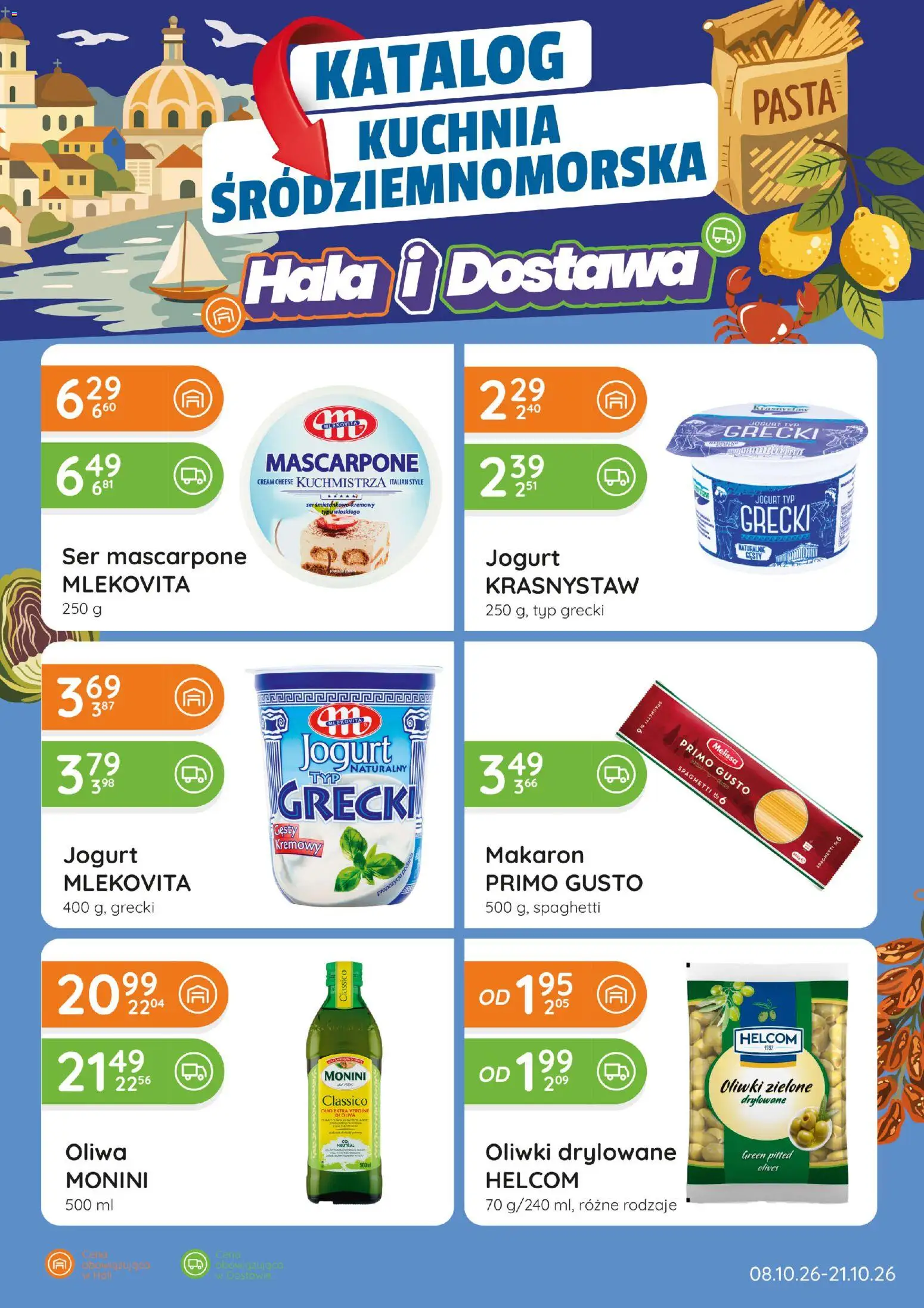 Pogląd gazetki "Eurocash gazetka - Katalog Kuchnia Śródziemnomorska" ze sklepu Eurocash ważnej od 08.10.2026 - Pasta, Spaghetti, Ser, Cream cheese, Jogurt, Oliwki, Ser mascarpone, Oliwki zielone
