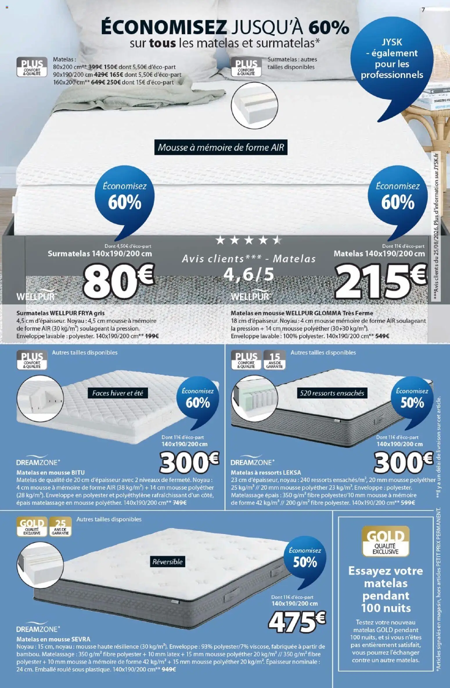 Prévisualisation de Jysk Offres du magasin Jysk formulaire valide 01/09/2026 - Matelas, Surmatelas, Enveloppe, Mousse