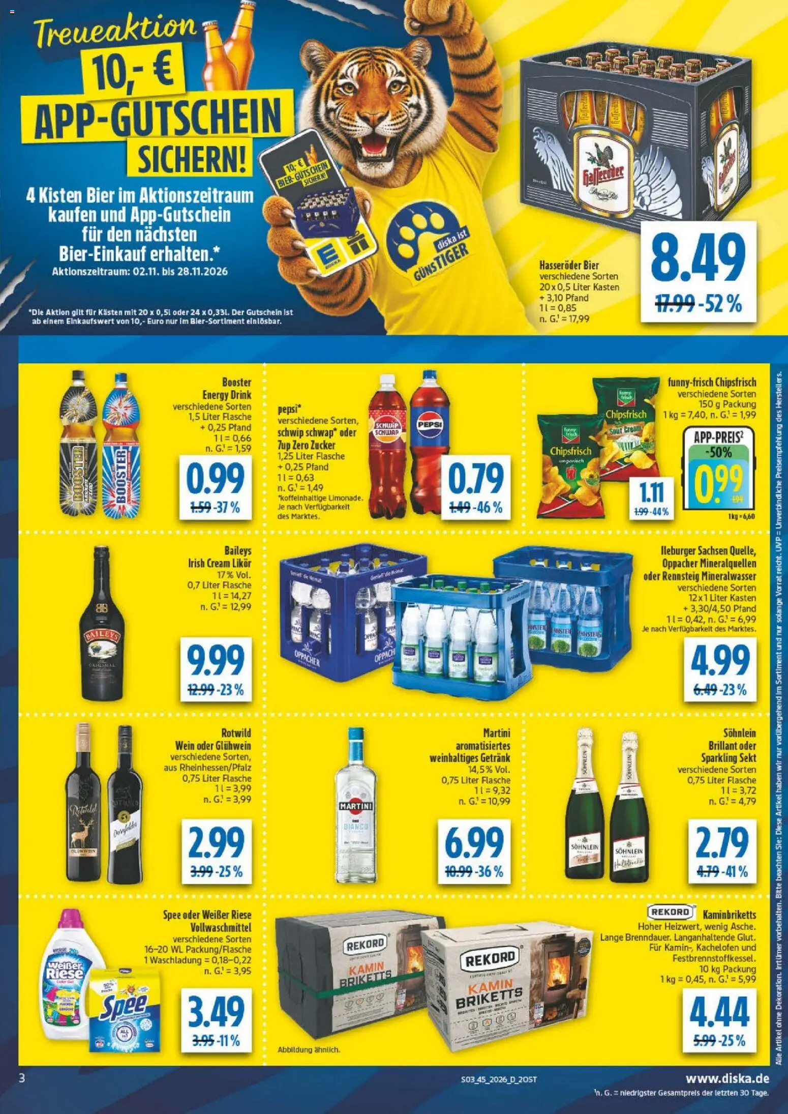 Vorschau von dem Prospekt des Geschäftes Diska, gültig ab dem 02.11.2026 - Wein, Spee, Zucker, Energy, Sekt, Pepsi, Likör, Hasseröder