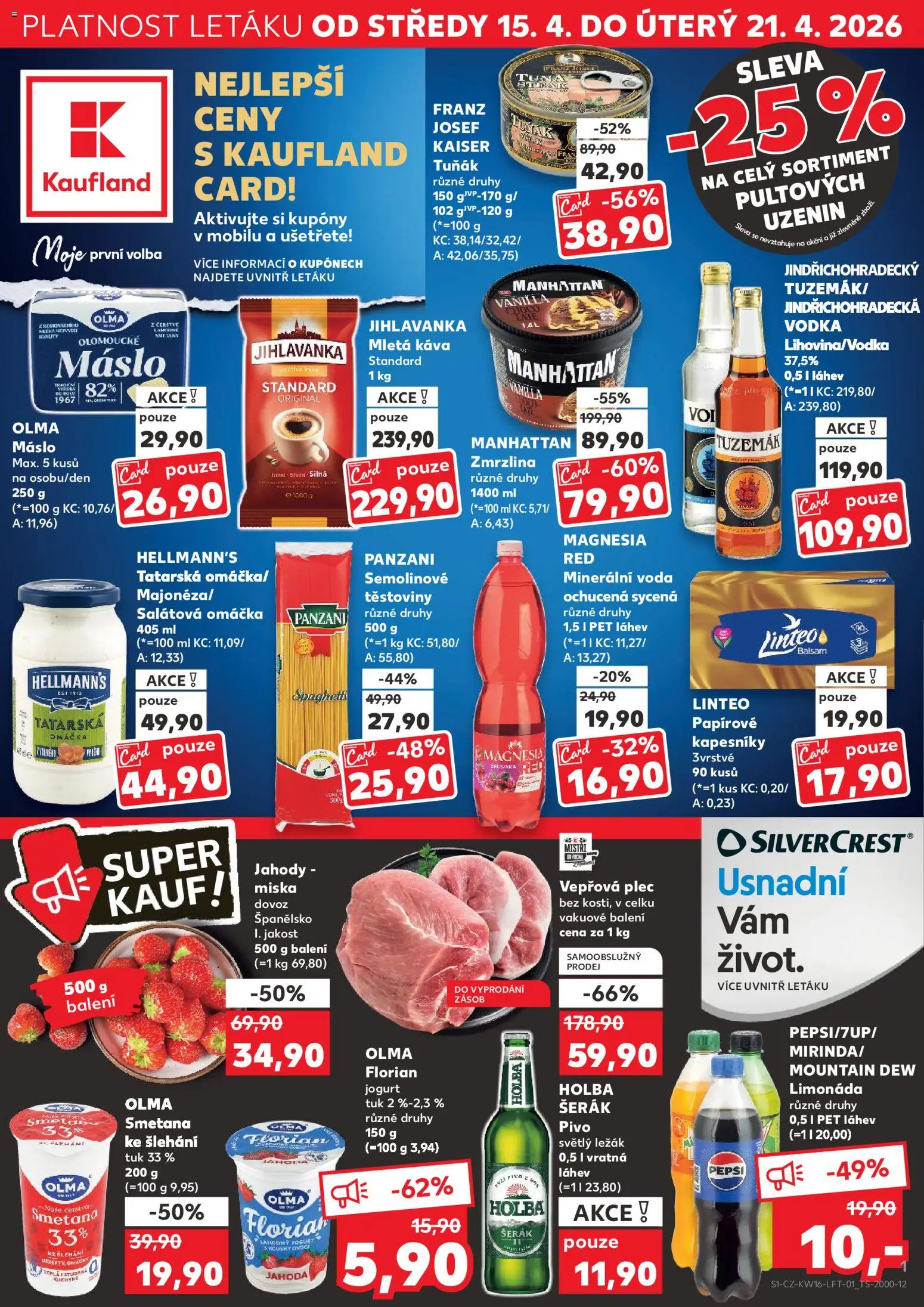 Náhled nabídky: Kaufland Kaufland leták - Brno platný od 15.04.2026 - Káva, Pivo, Zmrzlina, Magnesia, Tuzemák, Láhev, Minerální voda, Těstoviny Panzani
