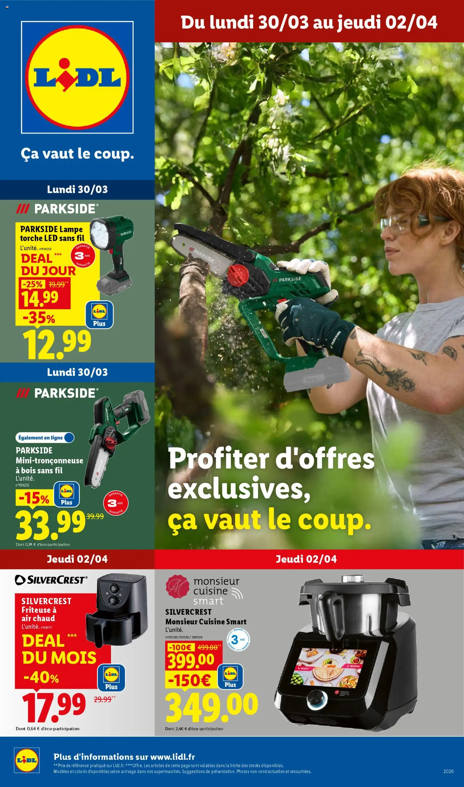 Prévisualisation de LIDL catalogue les bonnes affaires de la semaine du magasin LIDL formulaire valide 30/03/2026 - Parkside, Air fryer, Lampe, Friteuse, Monsieur cuisine, Silvercrest, Silvercrest Monsieur Cuisine, Lampe torche led