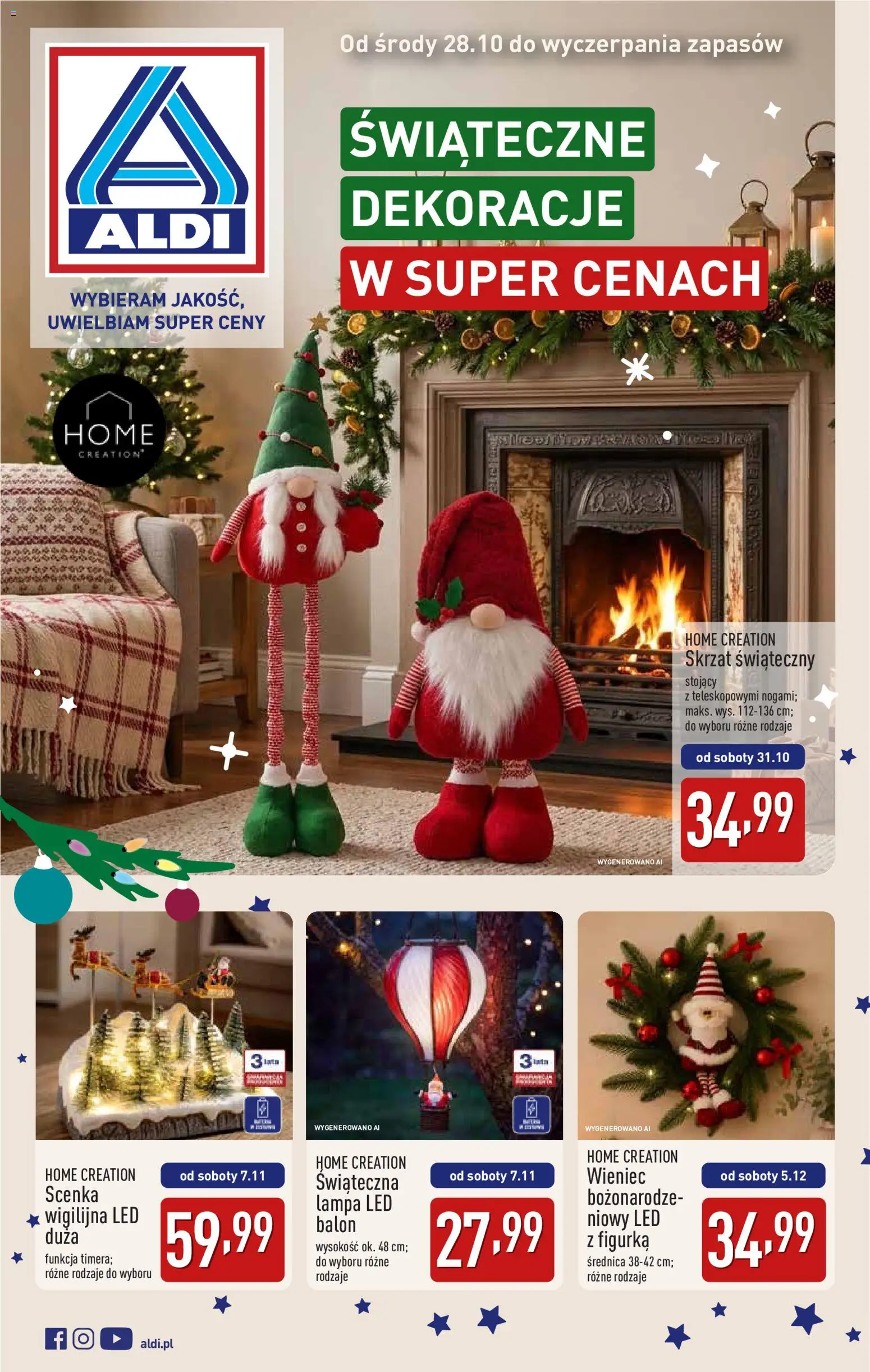 Pogląd gazetki "Aldi gazetka - Katalog dekoracyjny" ze sklepu Aldi ważnej od 28.10.2026 - Lampa, Lampa led, Wieniec, Dekoracje