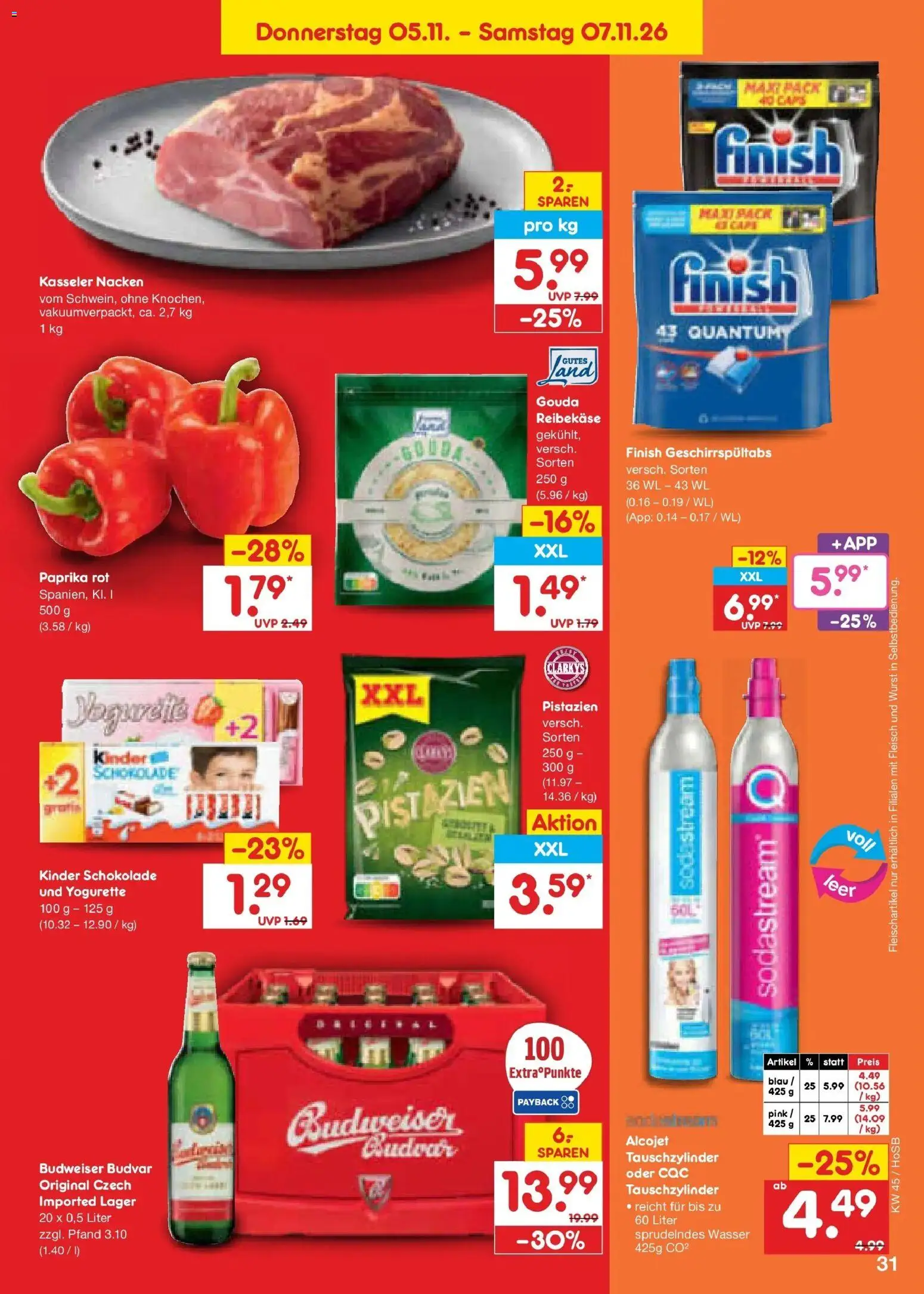 Vorschau von dem Prospekt des Geschäftes Netto Marken-Discount, gültig ab dem 02.11.2026 - Wurst, Pistazien, Fleisch, Paprika, Yogurette, Gouda, Finish, Kinder schokolade