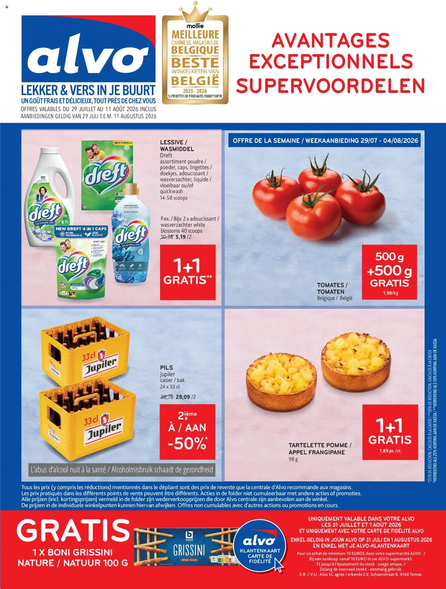 Voorbeeld van Alvo Publicité van winkel Alvo geldig vanaf 29/07/2026 - La, Appel, Tomaten, Wasmiddel, Wasverzachter