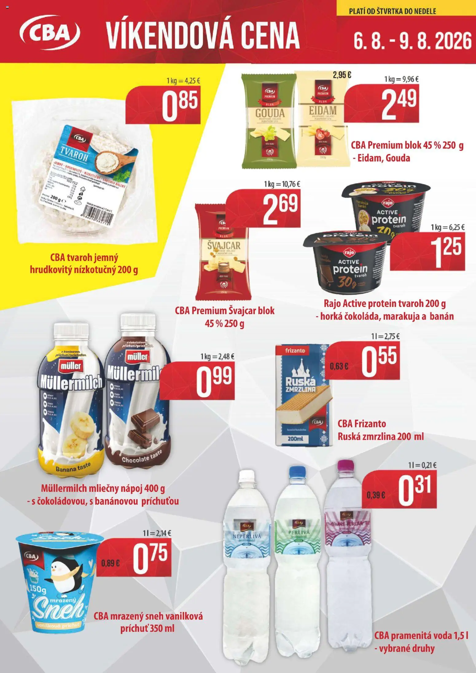 Náhľad Nitrazdroj letáku platného od 06.08.2026 - Zmrzlina, Protein, Voda, Tvaroh, Ruská zmrzlina, Gouda, Eidam, Pramenitá voda
