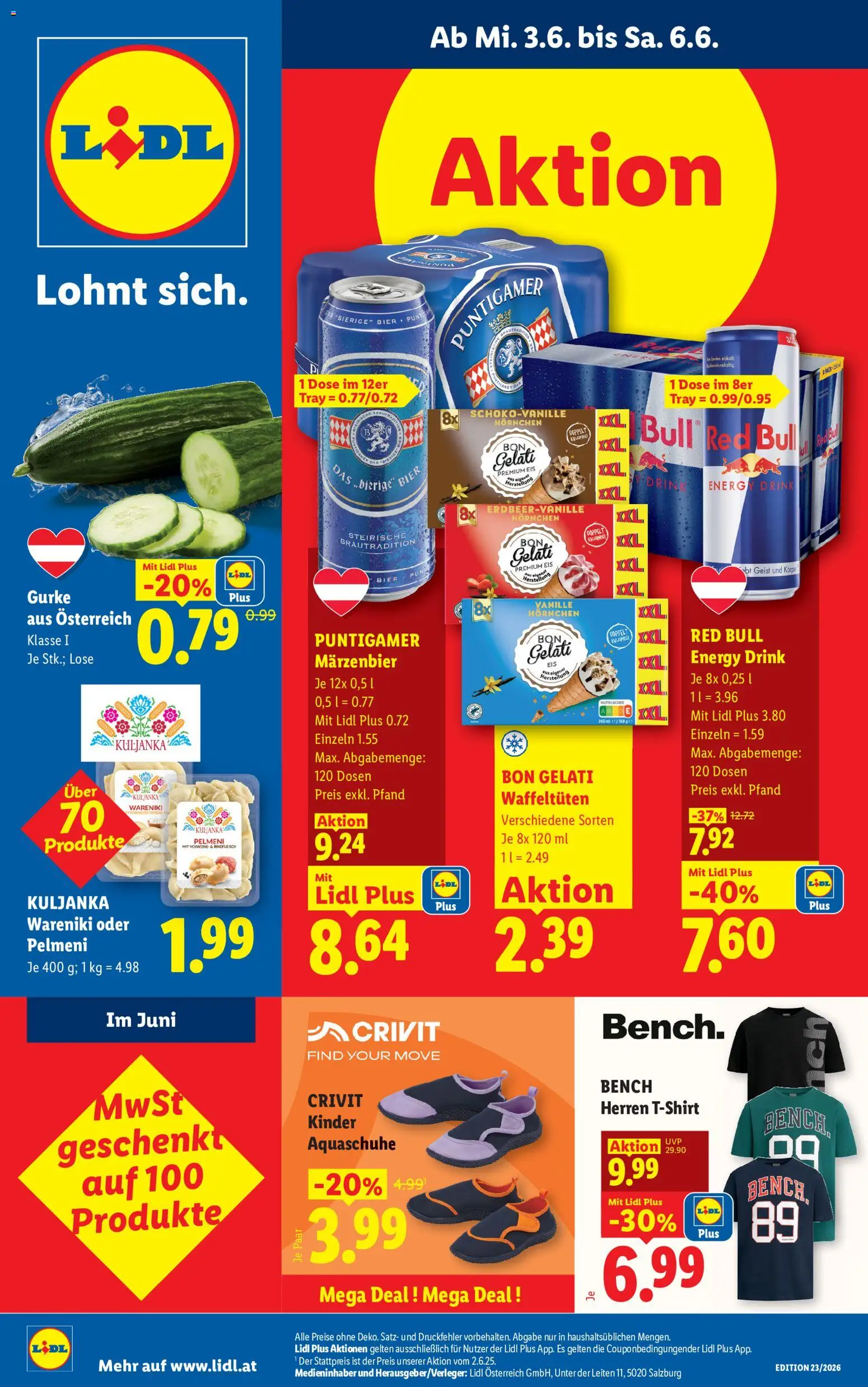 Vorschau der Angebote: Lidl Lidl Flugblatt - Altenmarkt im Pongau, St. Johann im Pongau, Zell am See gültig ab 03.06.2026 - Eis, Bier, Gurke, Vanille