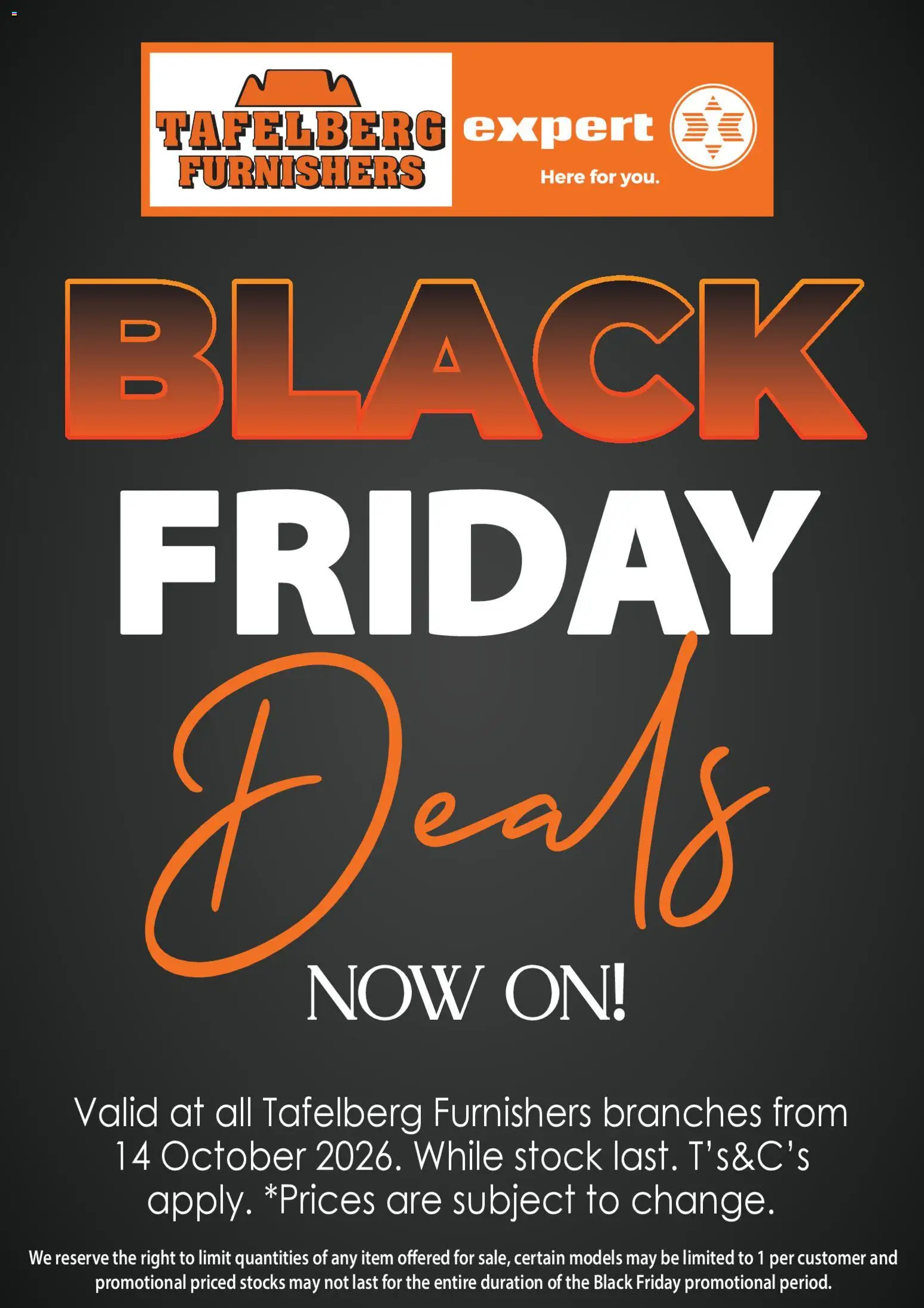 Tafelberg Furnishers Black Friday flipbook from from Wednesday 14/10/2026